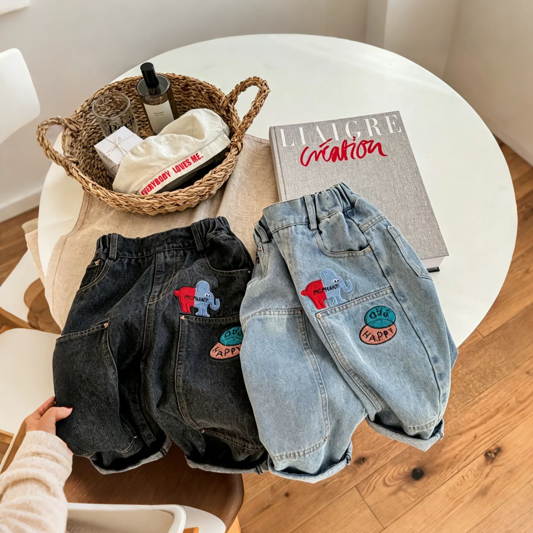 Kids Embroidery Pattern Denim Pants
