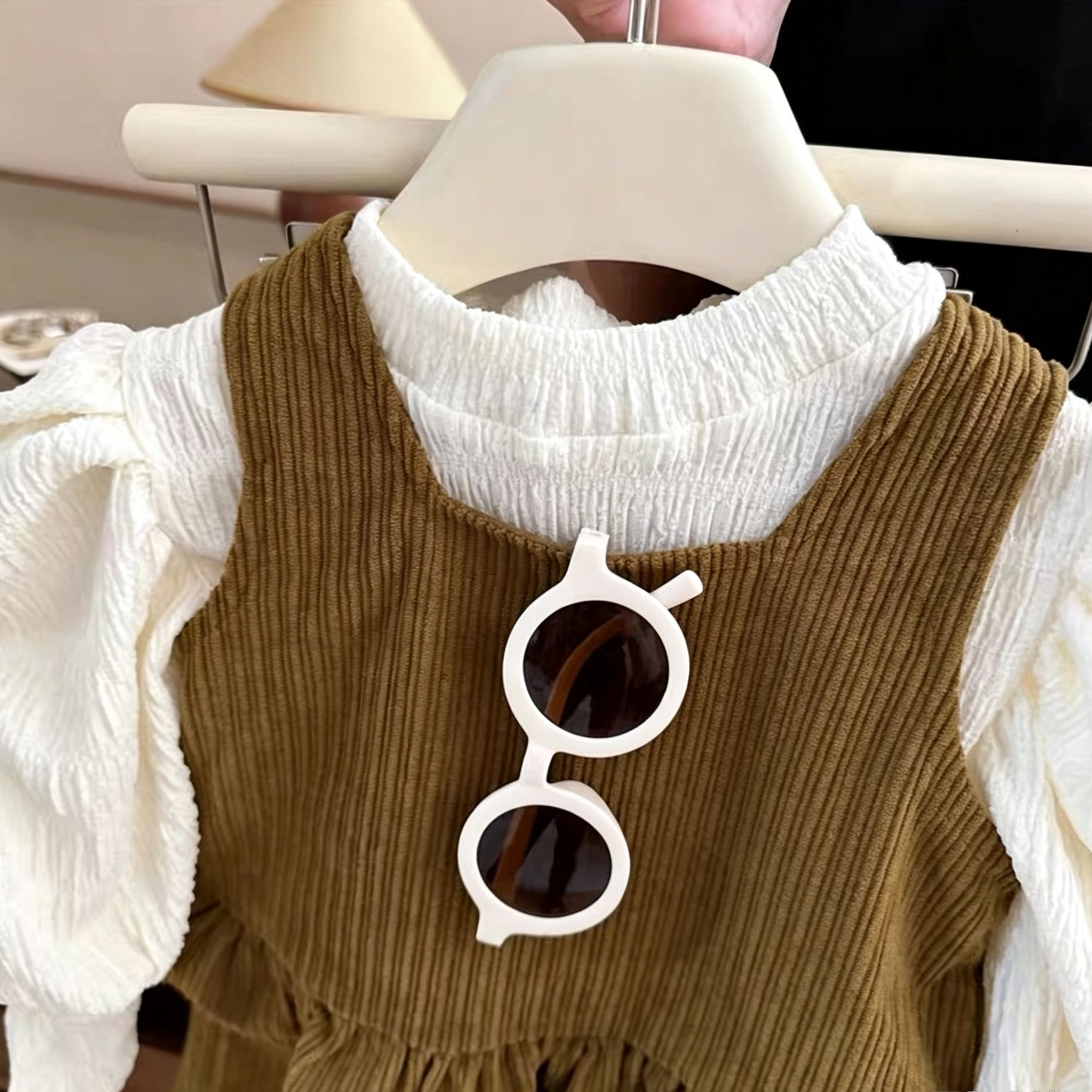 Kids Puff Sleeves Lace Vest 3-Piece Set