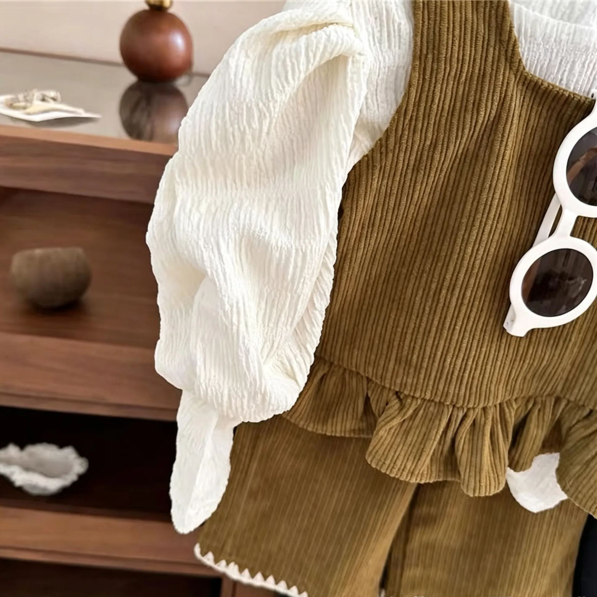 Kids Puff Sleeves Lace Vest 3-Piece Set