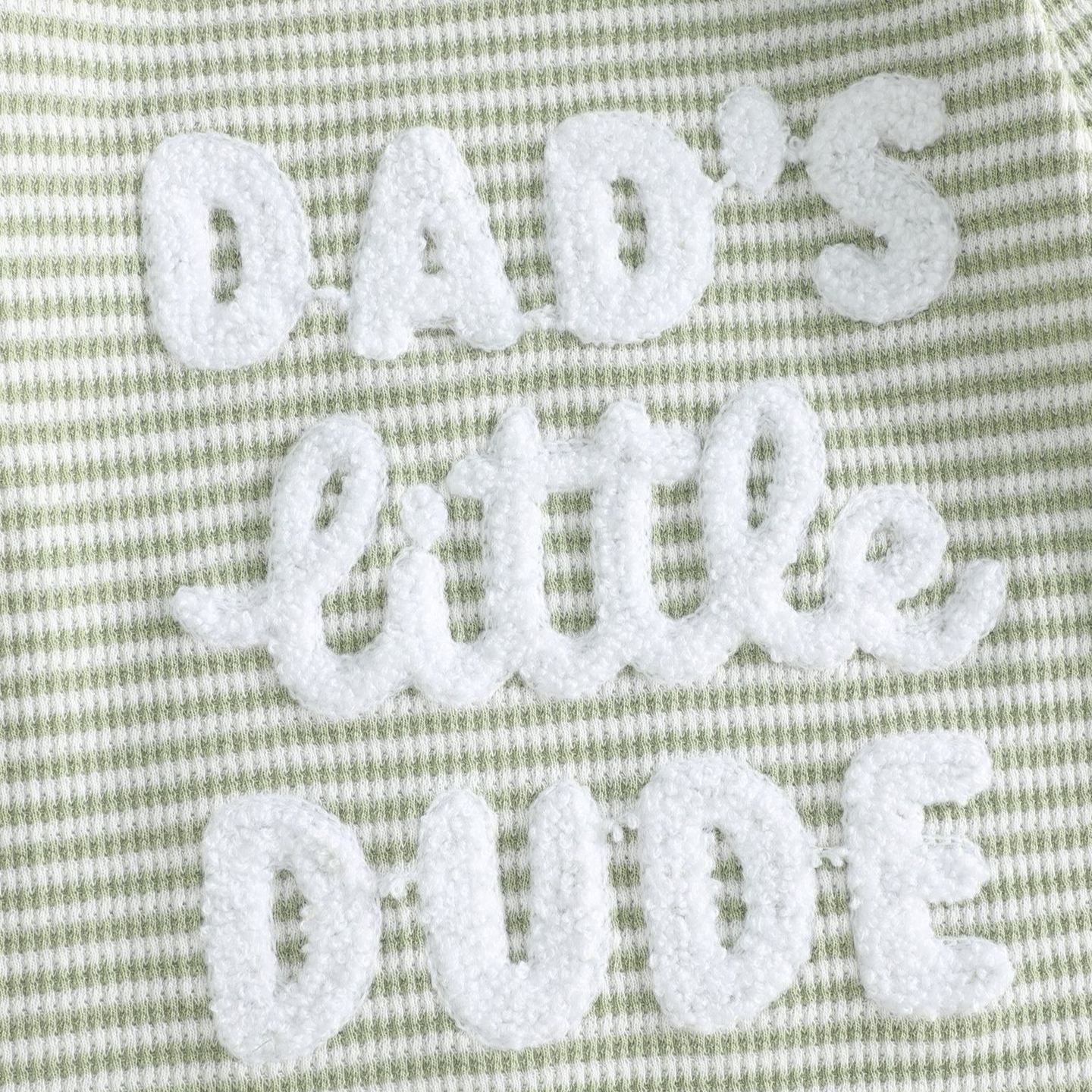 DAD'S LITTLE DUDE Baby Waffle Letter Embroidery Stripe Onesie with Hat