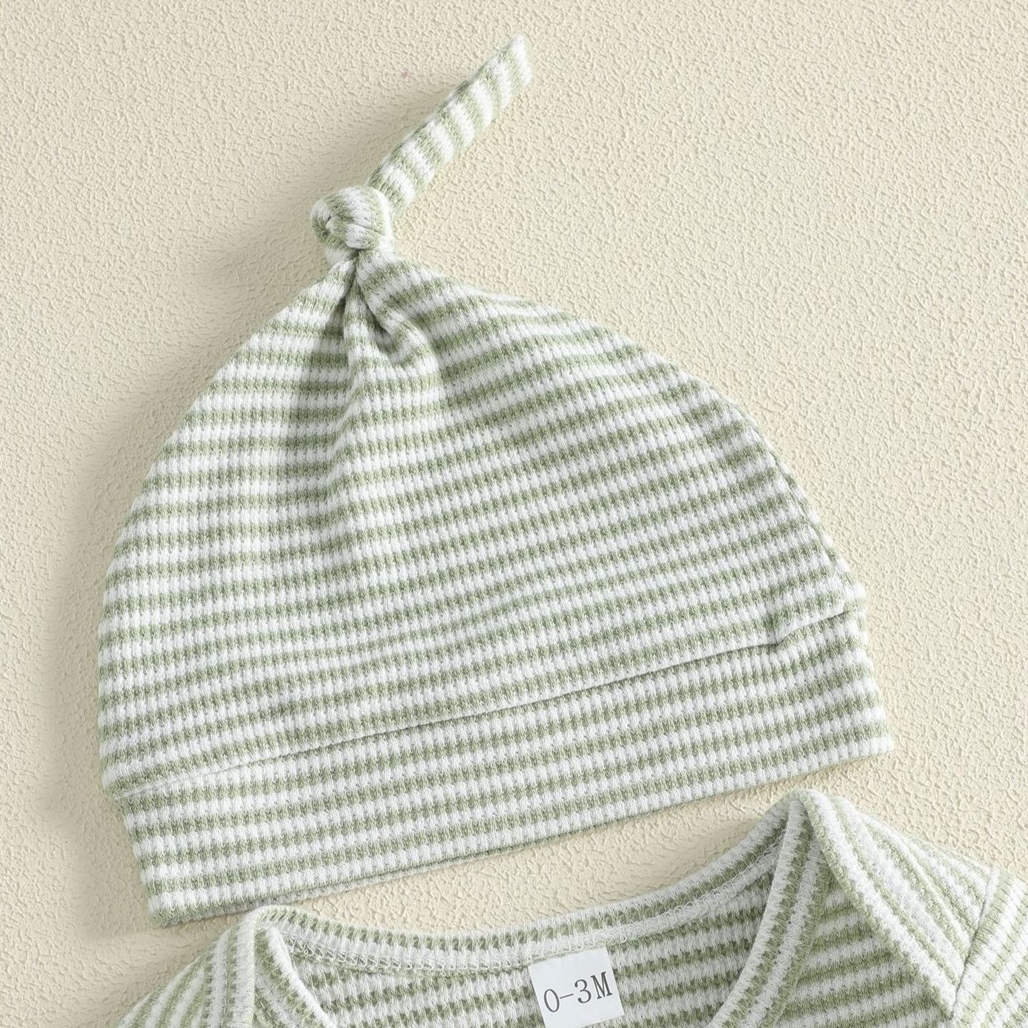 DAD'S LITTLE DUDE Baby Waffle Letter Embroidery Stripe Onesie with Hat
