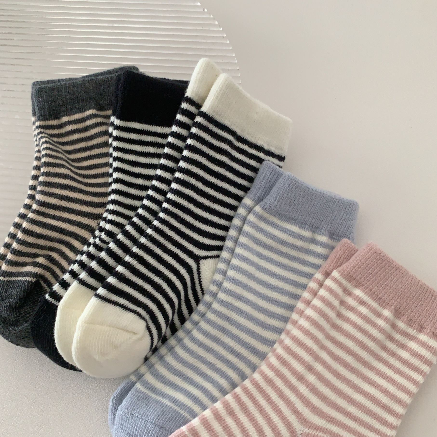 [Copy]Baby& Kid Solid Color Stripes Mid-Calf Socks