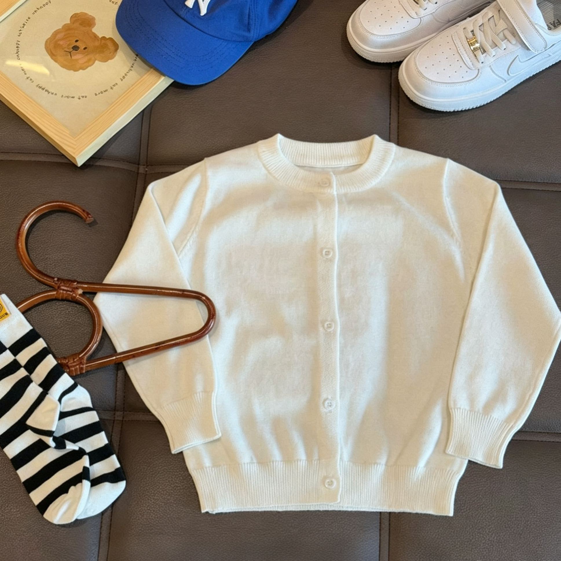 Kids Solid Color Crew Neck Sweater