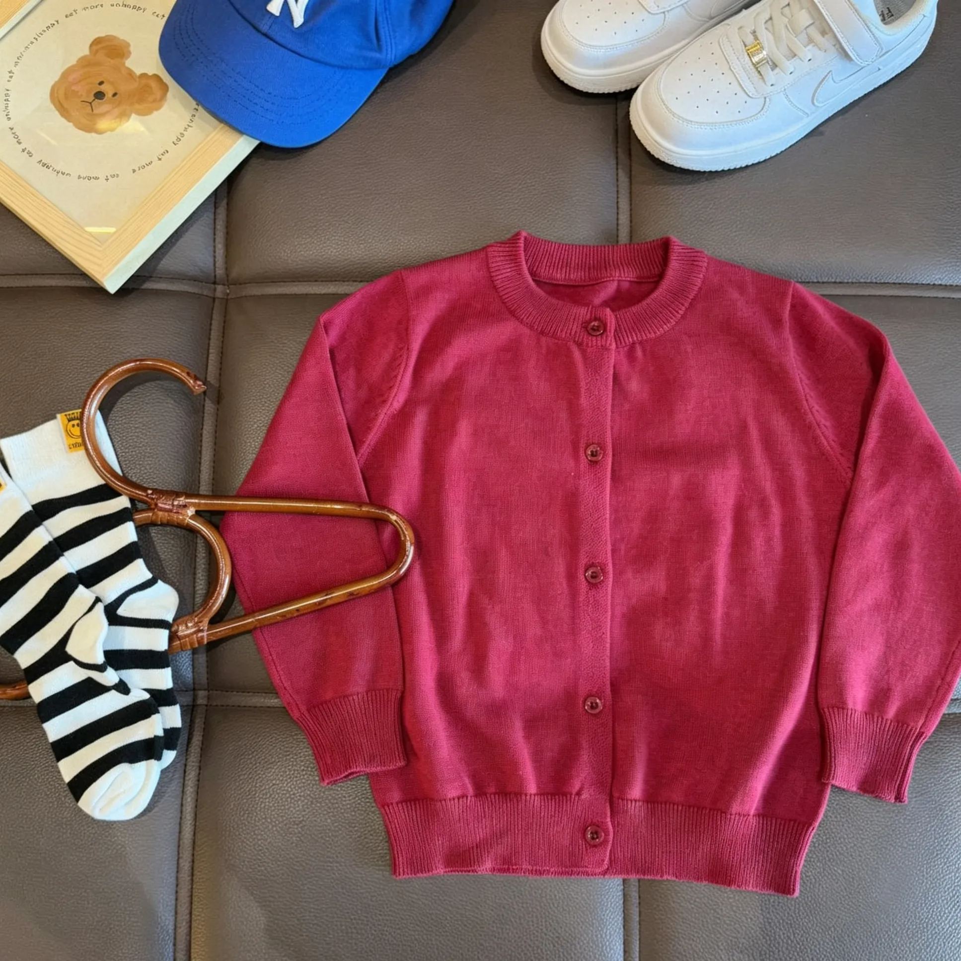 Kids Solid Color Crew Neck Sweater