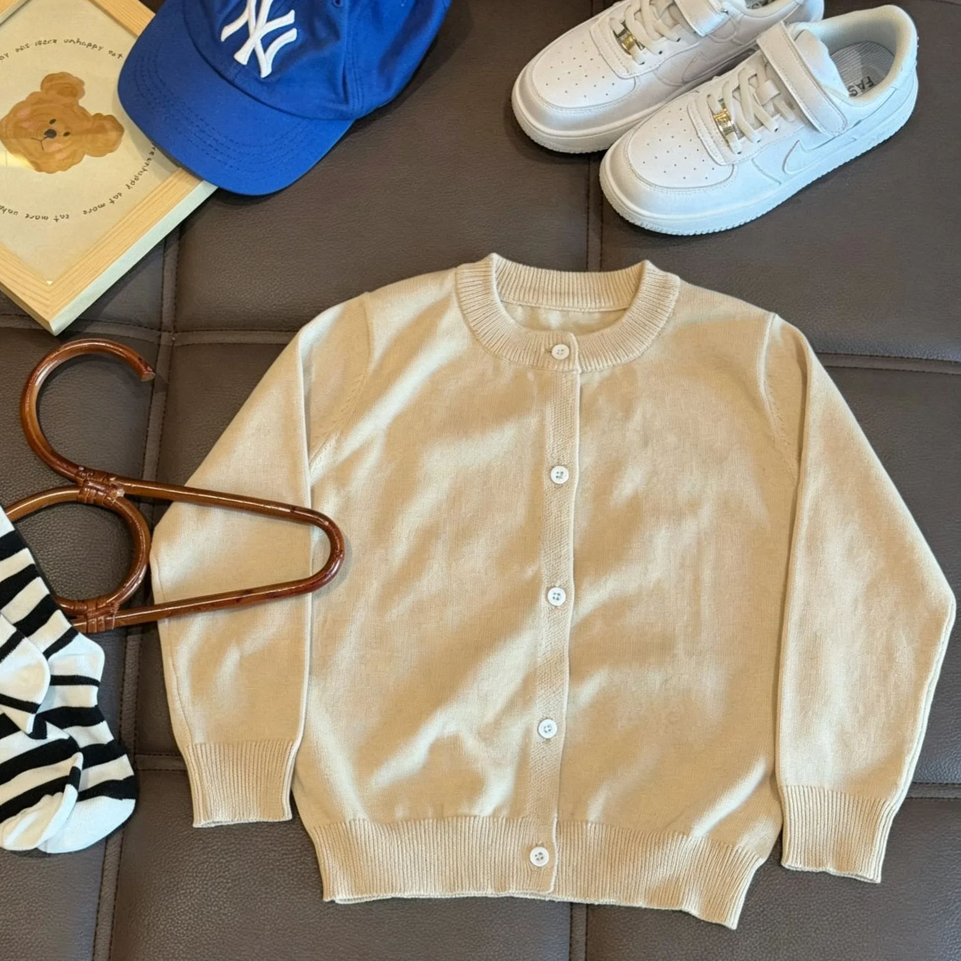 Kids Solid Color Crew Neck Sweater