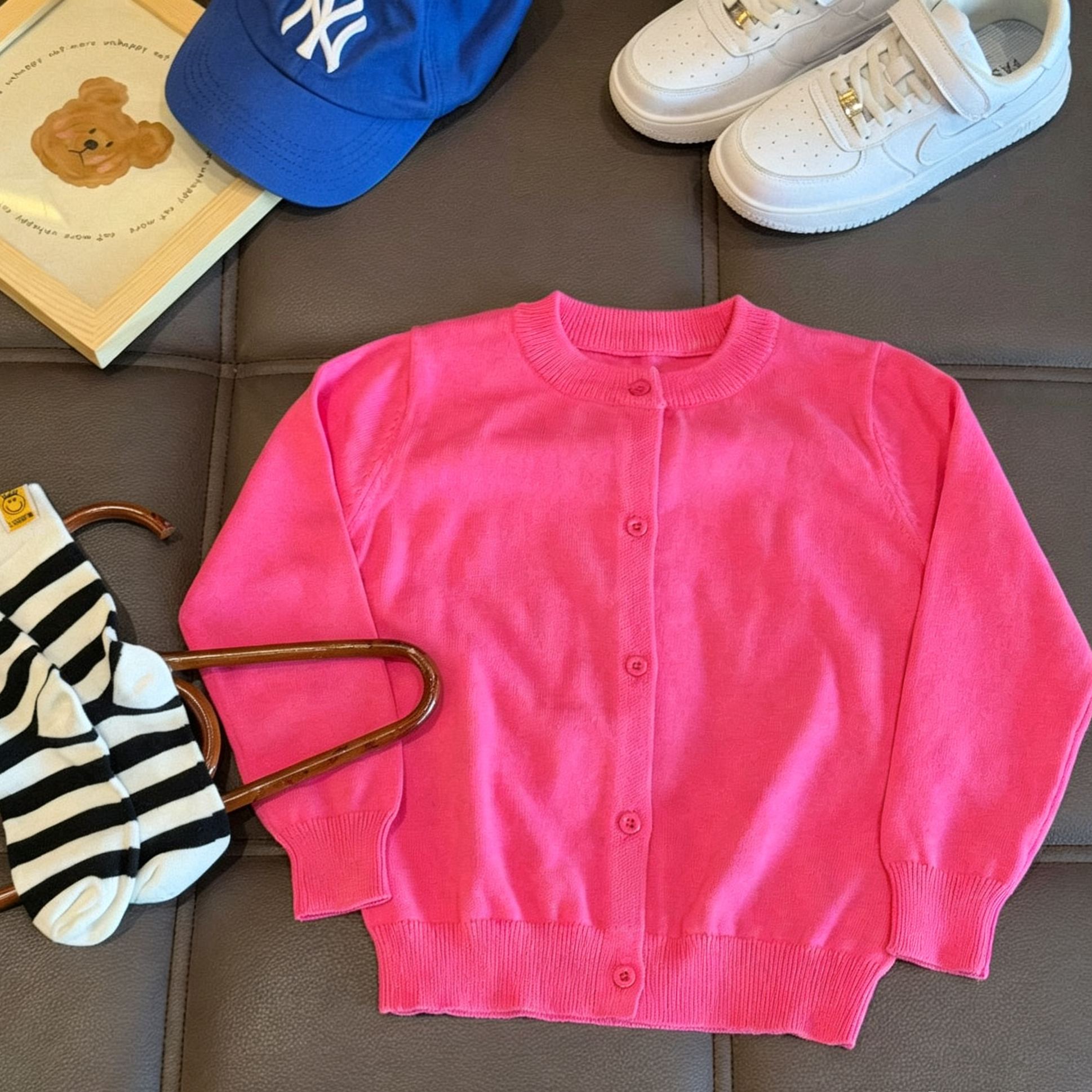 Kids Solid Color Crew Neck Sweater