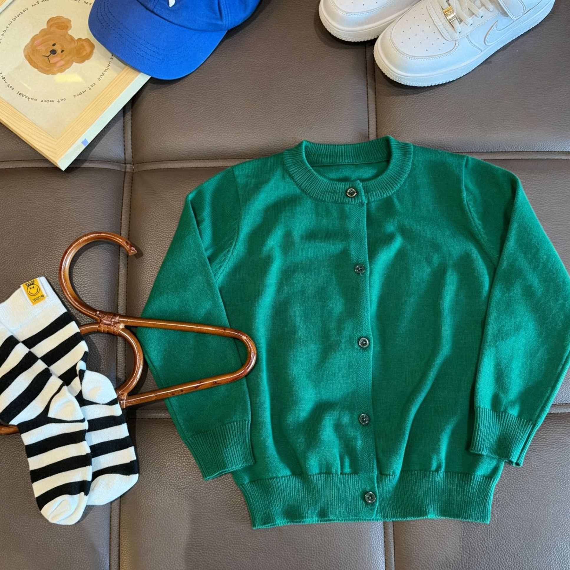 Kids Solid Color Crew Neck Sweater