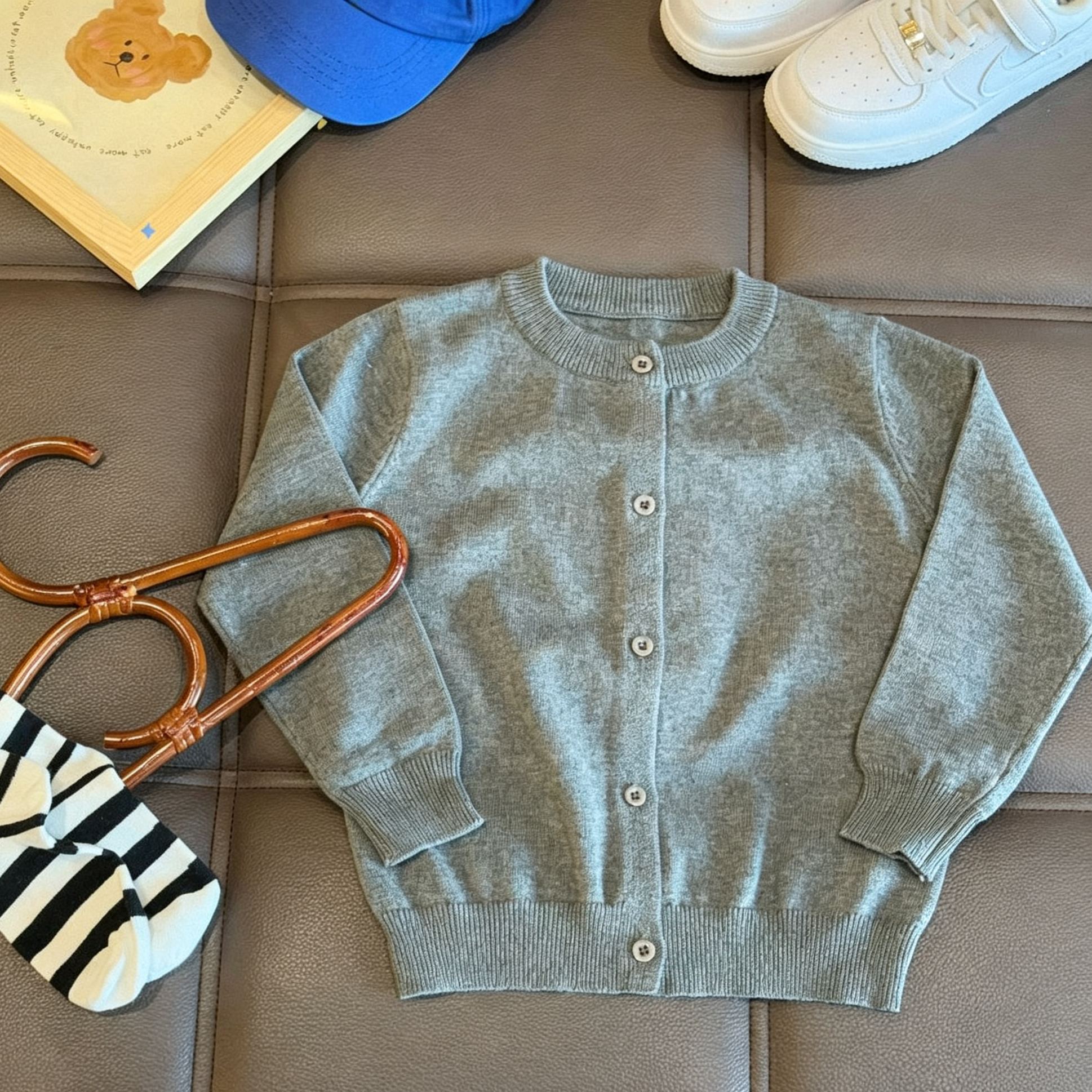 Kids Solid Color Crew Neck Sweater