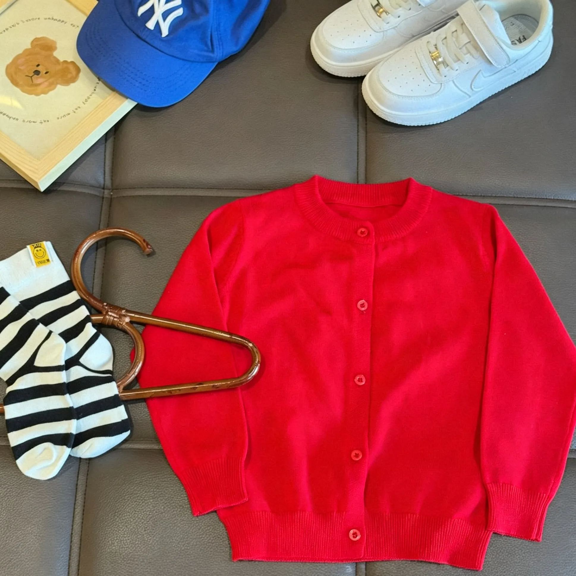 Kids Solid Color Crew Neck Sweater