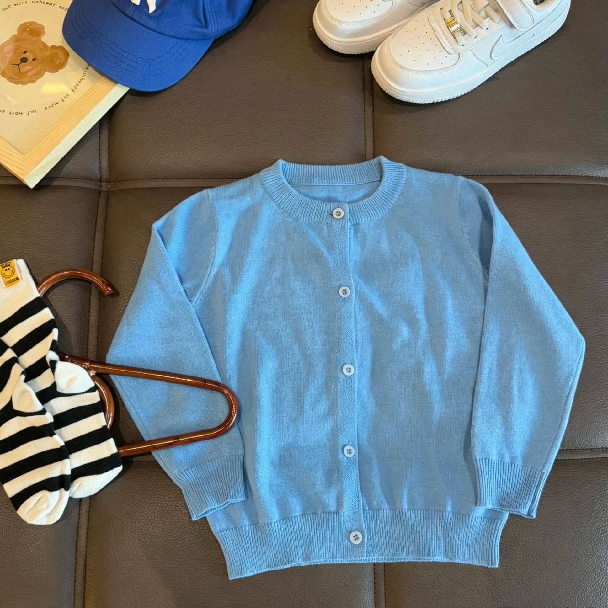 Kids Solid Color Crew Neck Sweater