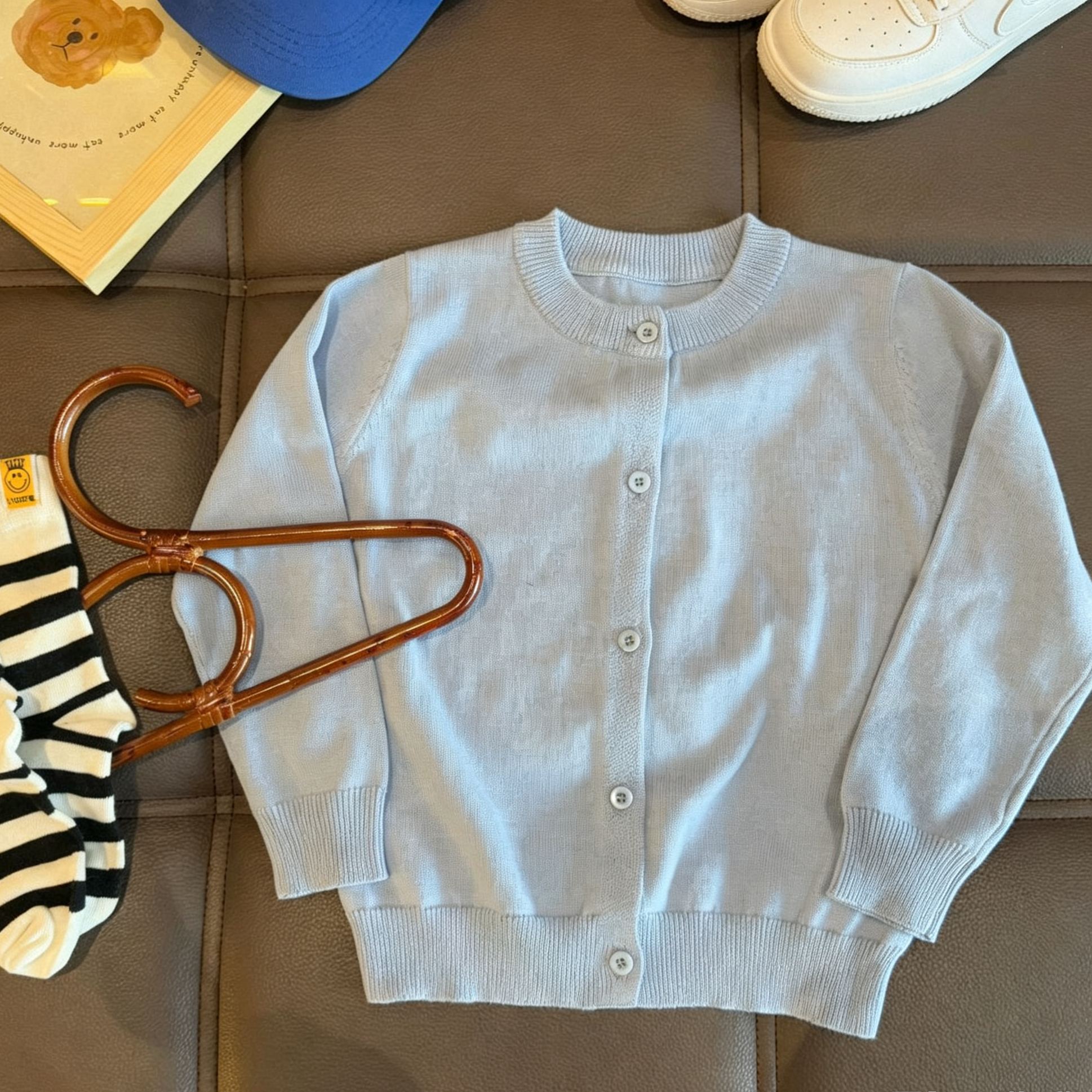 Kids Solid Color Crew Neck Sweater