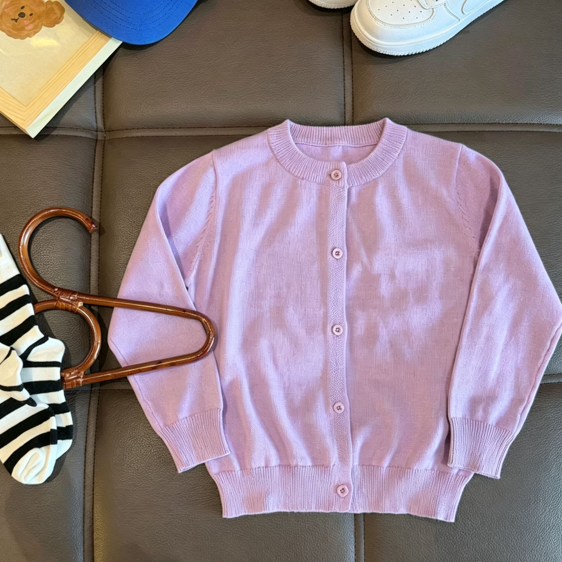 Kids Solid Color Crew Neck Sweater