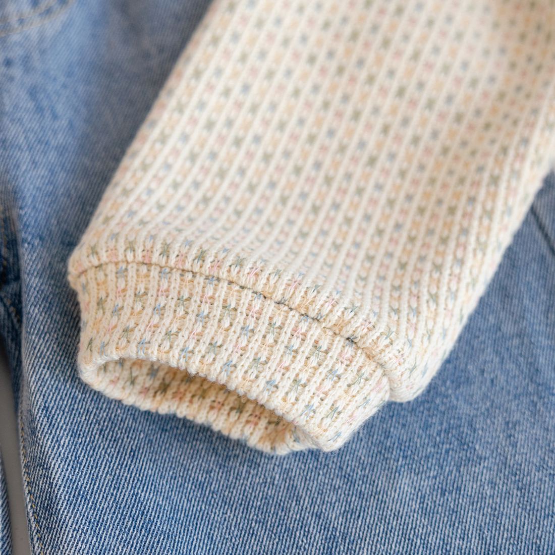 Kids Knitted cardigan top and Denim Pants Set