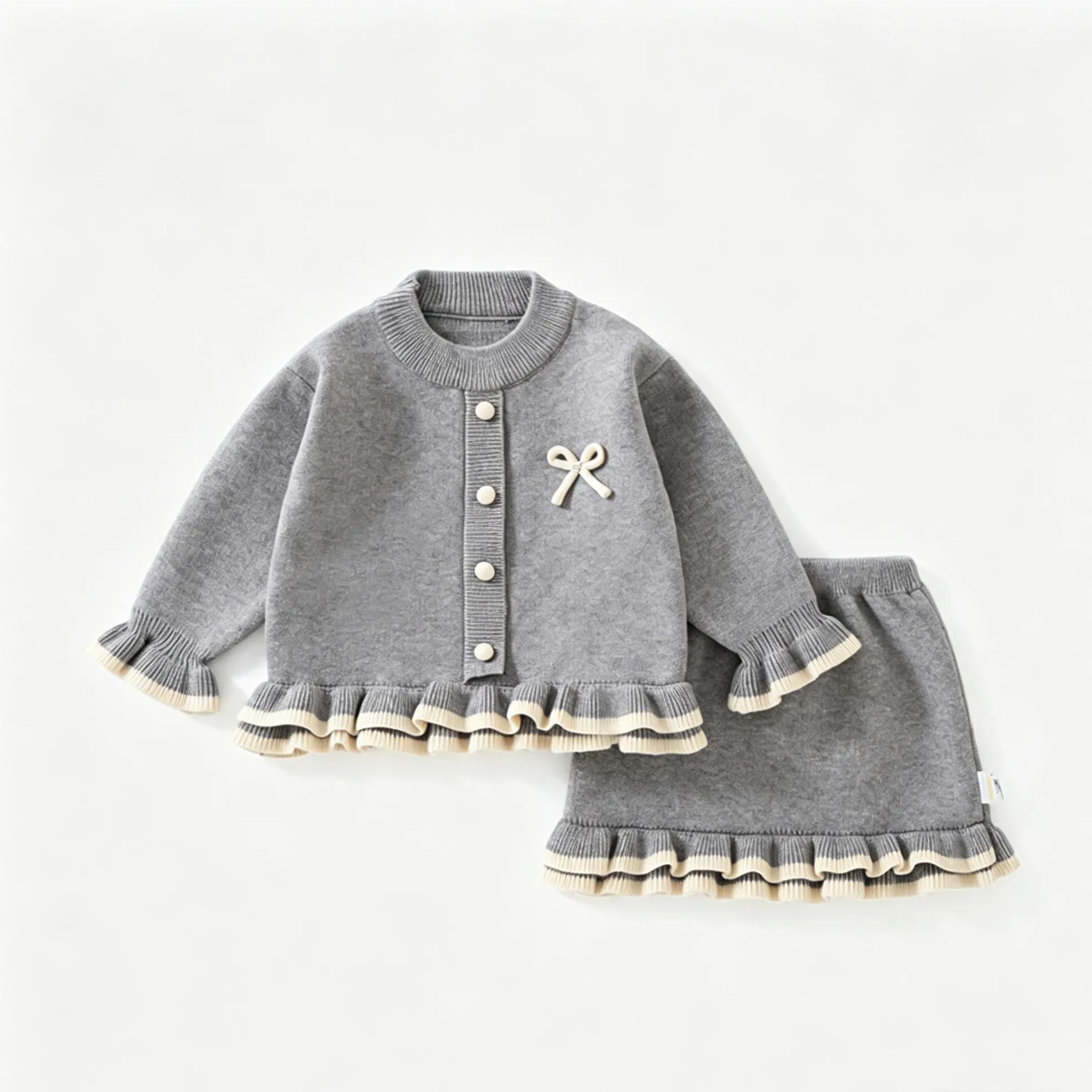 Kids Bow Ruffles Sweater and Skirt Set