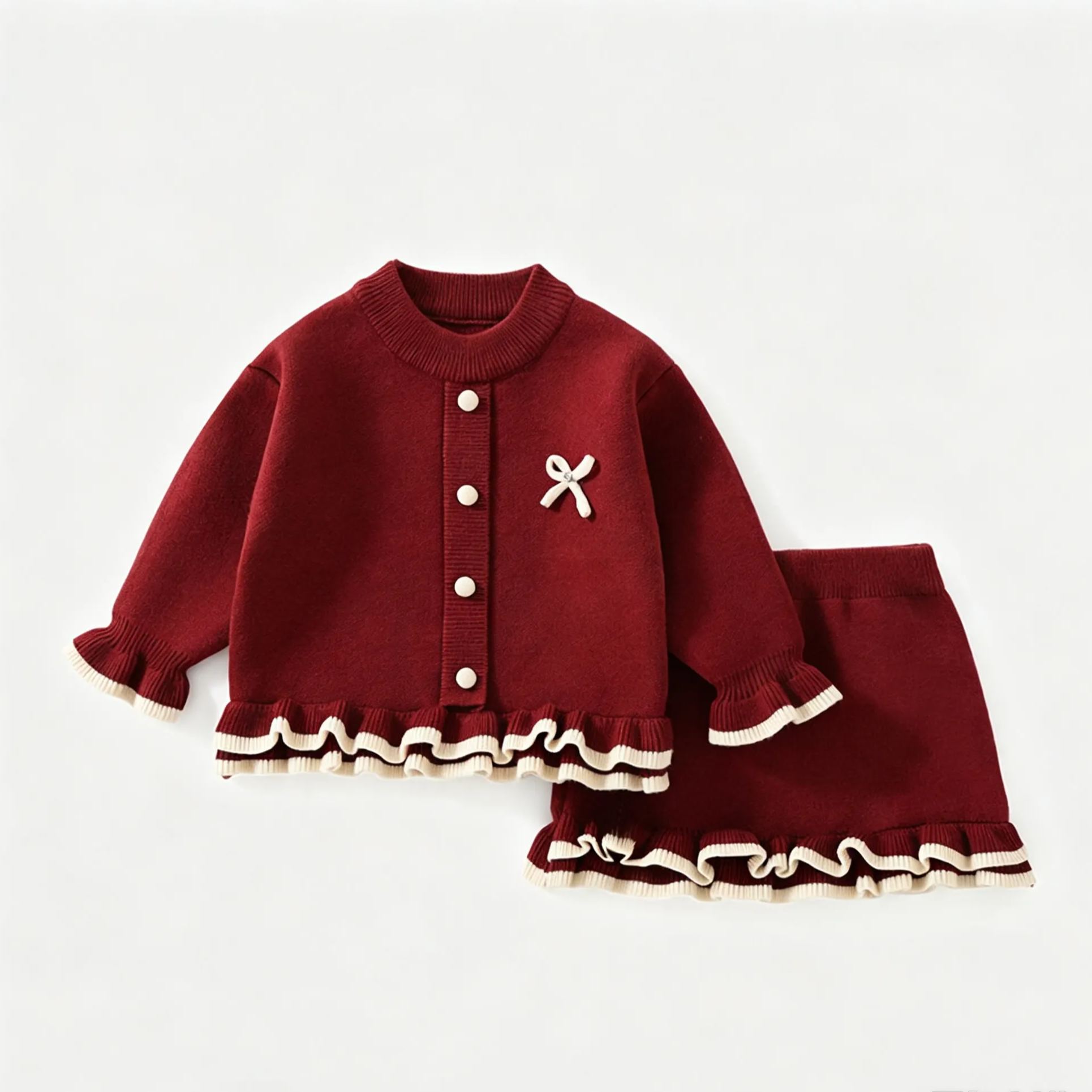 Kids Bow Ruffles Sweater and Skirt Set