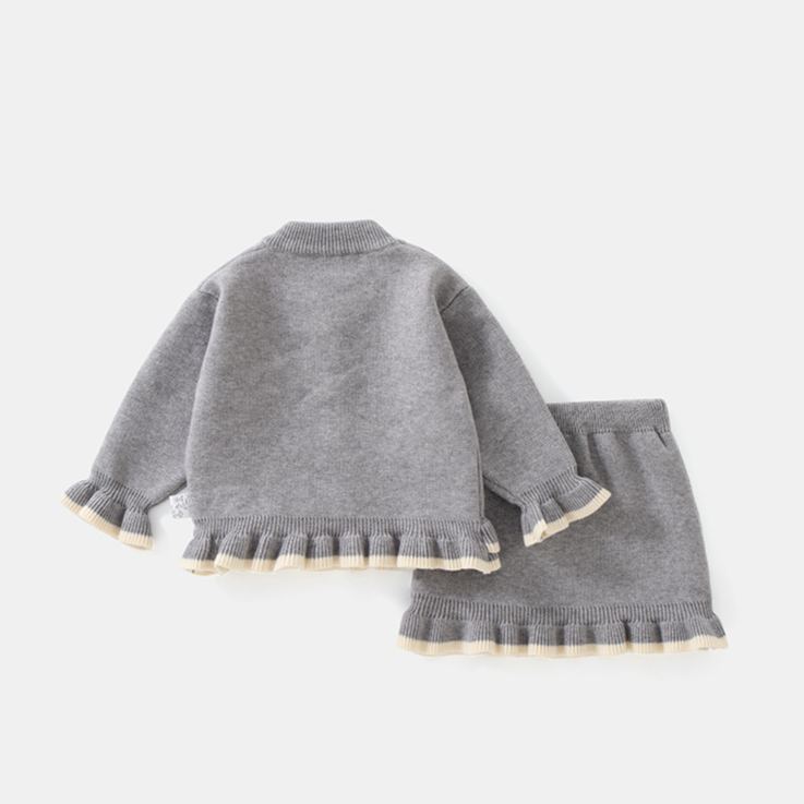 Kids Bow Ruffles Sweater and Skirt Set