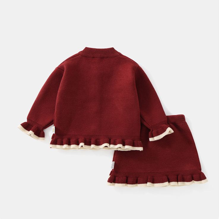 Kids Bow Ruffles Sweater and Skirt Set