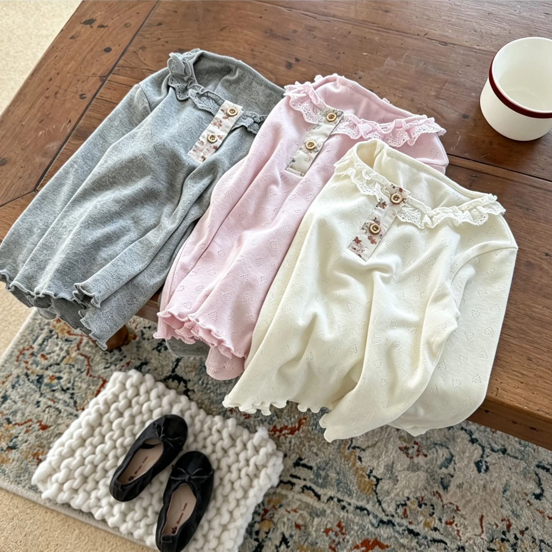 Kids Cut Out Heart Lace Collar Top