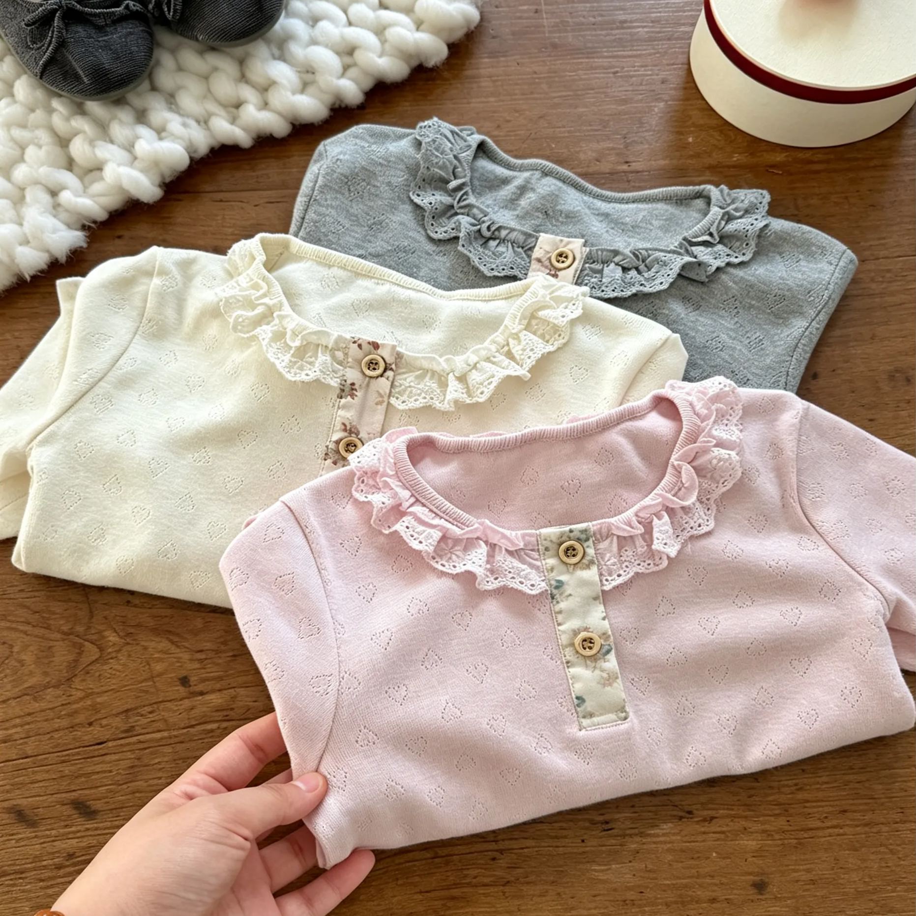 Kids Cut Out Heart Lace Collar Top