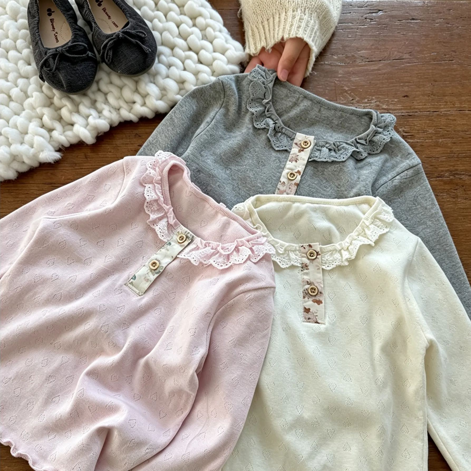 Kids Cut Out Heart Lace Collar Top