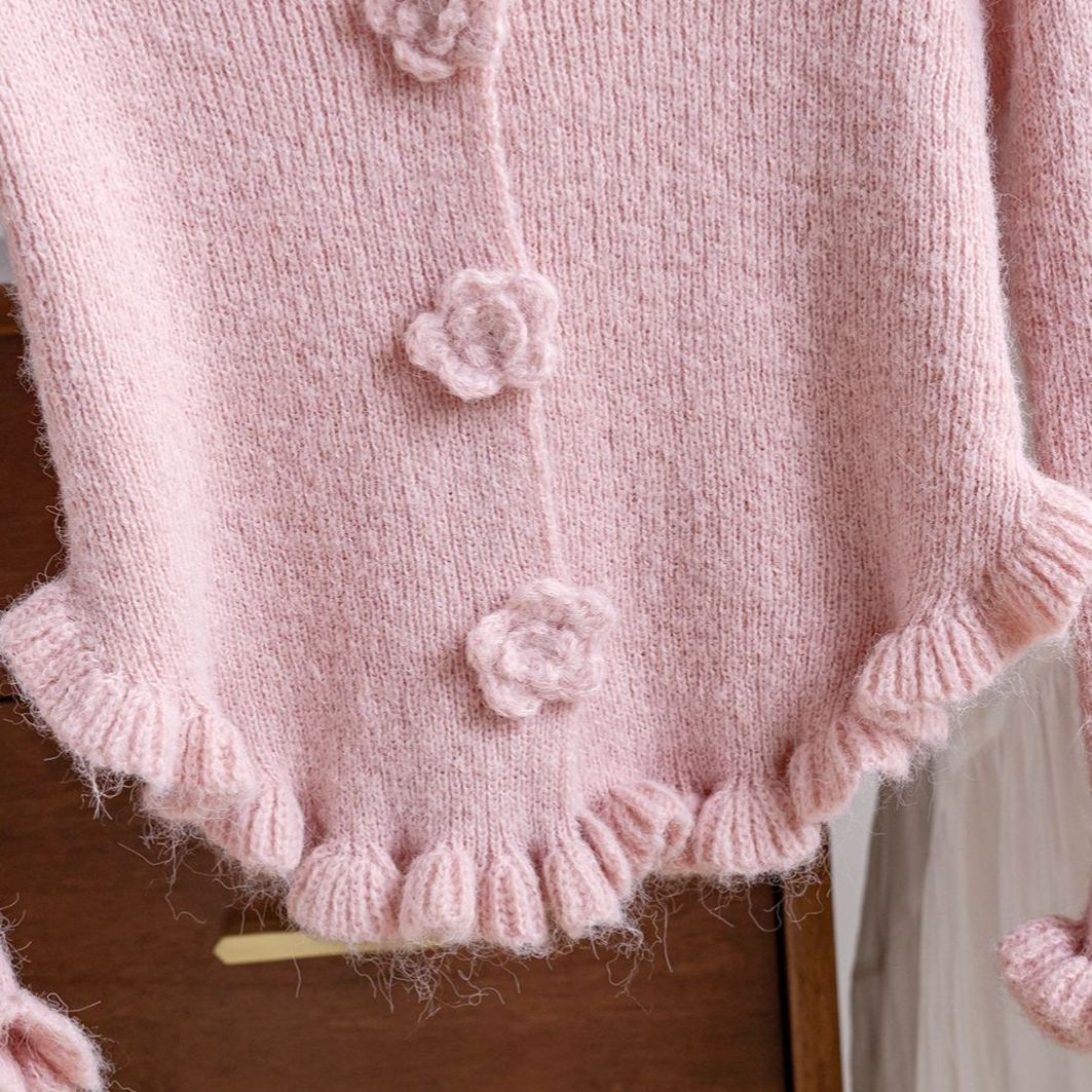 Kids Flowers Ruffled Sweater and Pants Set