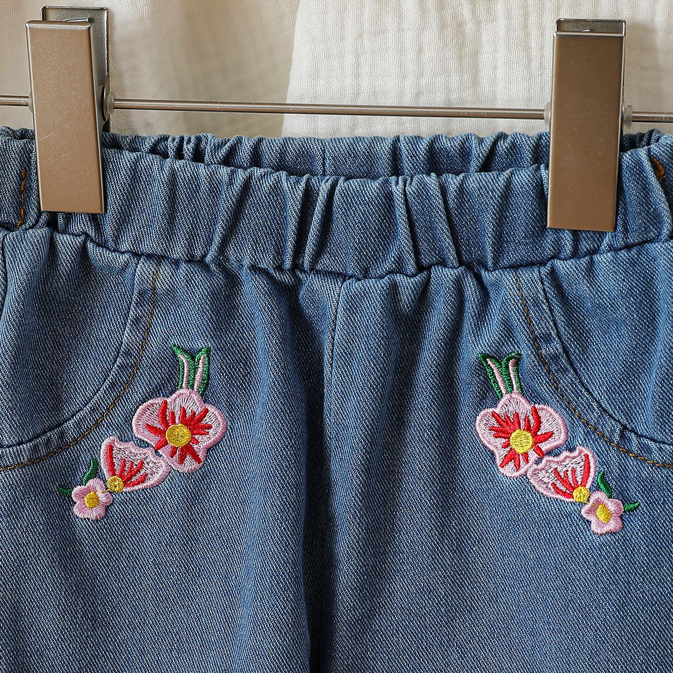 Baby Flower Embroidery Wash Denim 2-piece set