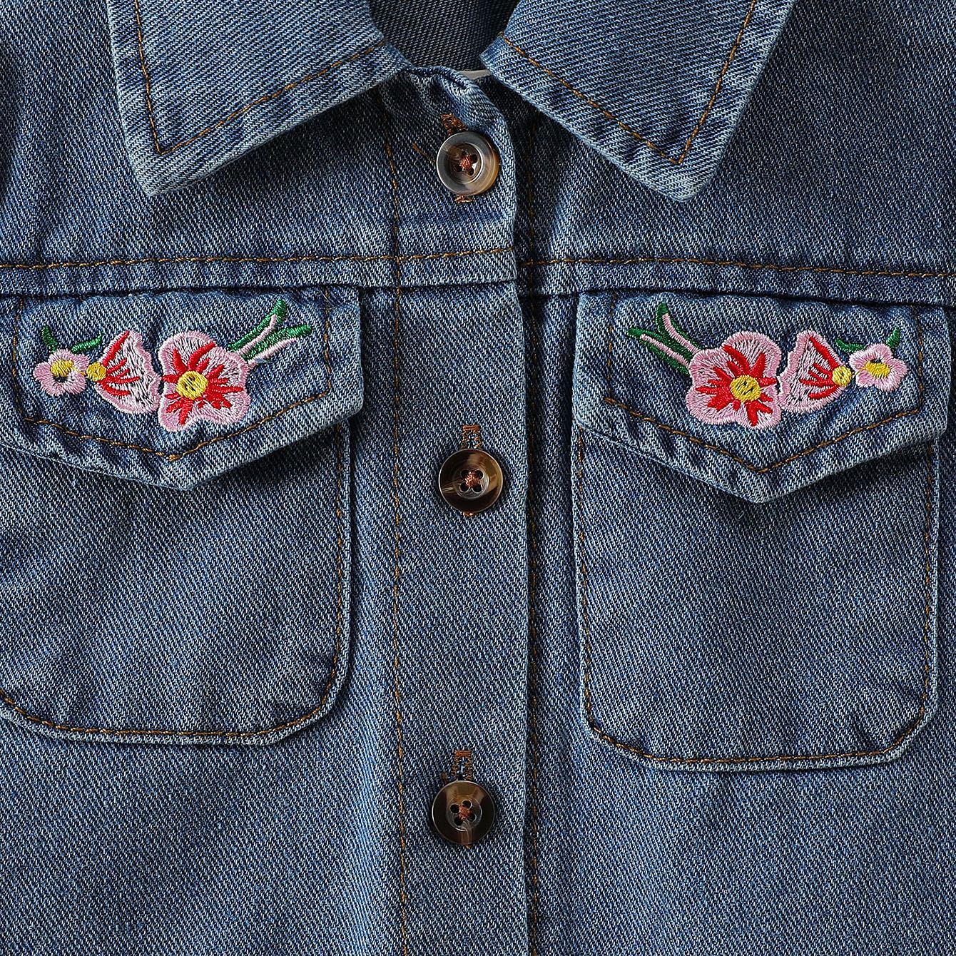 Baby Flower Embroidery Wash Denim 2-piece set