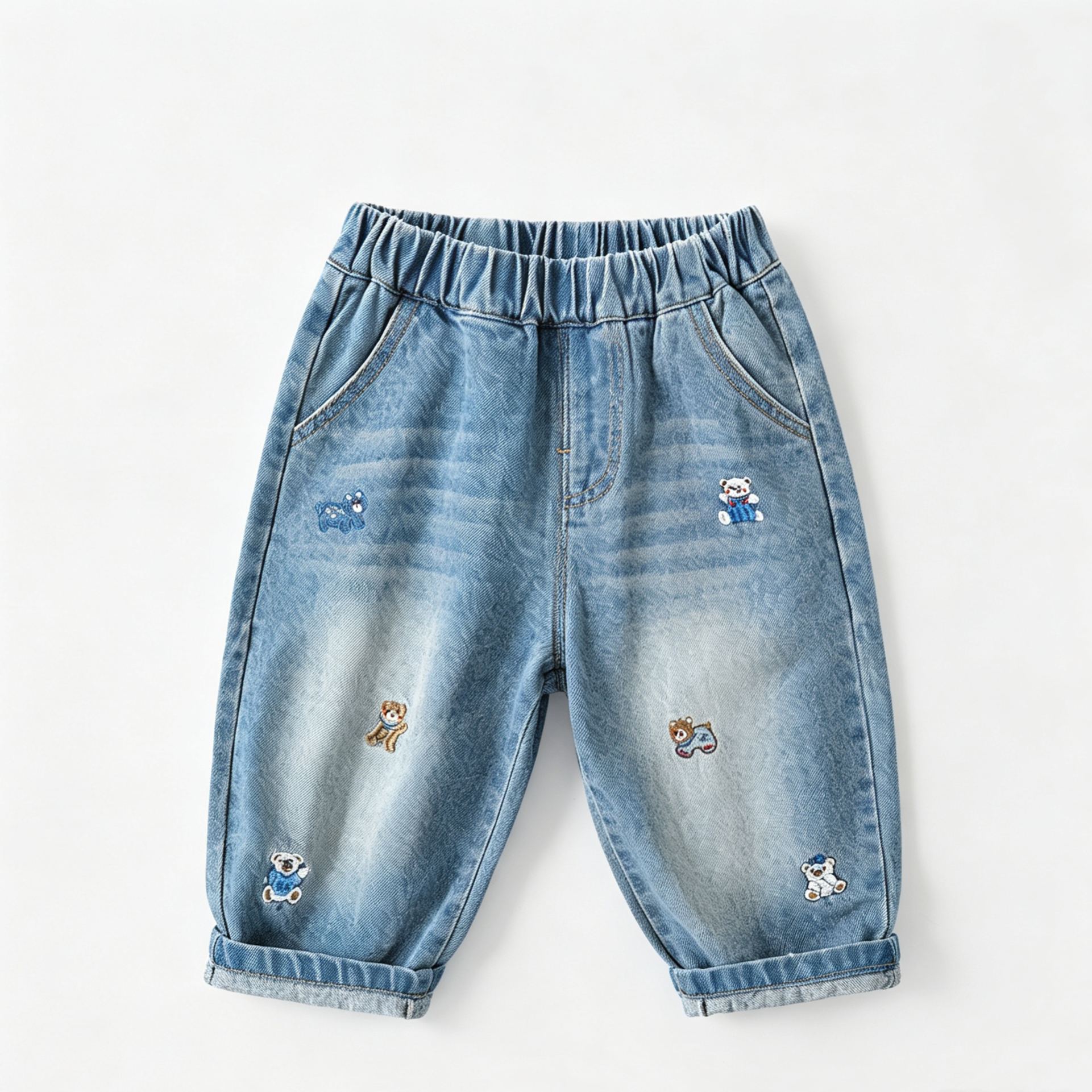 Baby & Kid Bear Embroidery Denim Pants