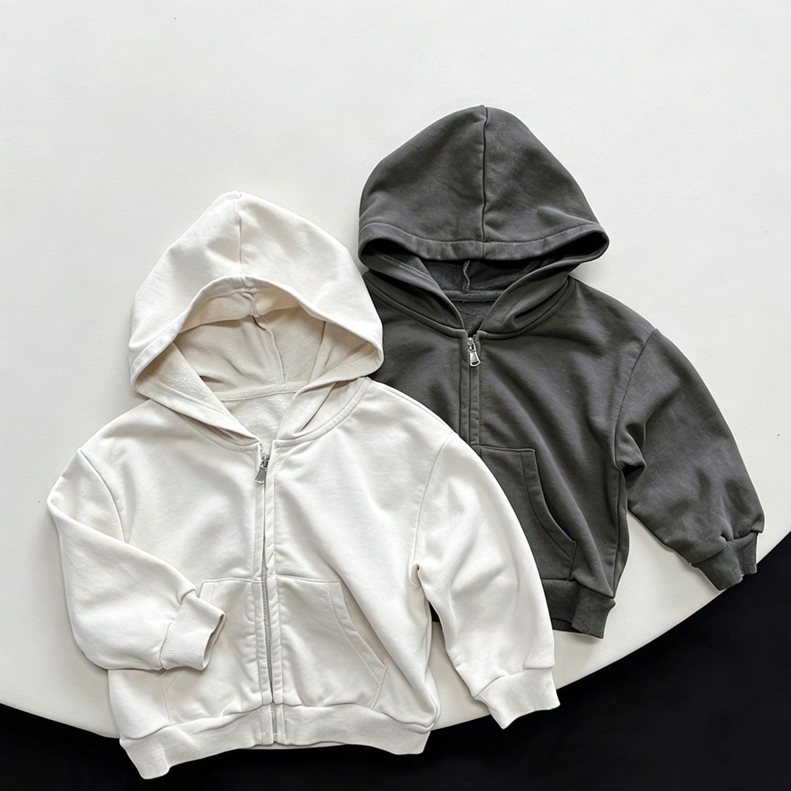 Kids Solid Color Hooded Outerwear
