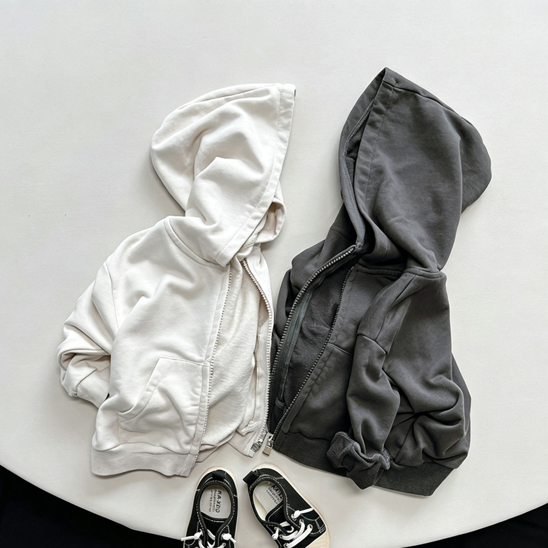 Kids Solid Color Hooded Outerwear