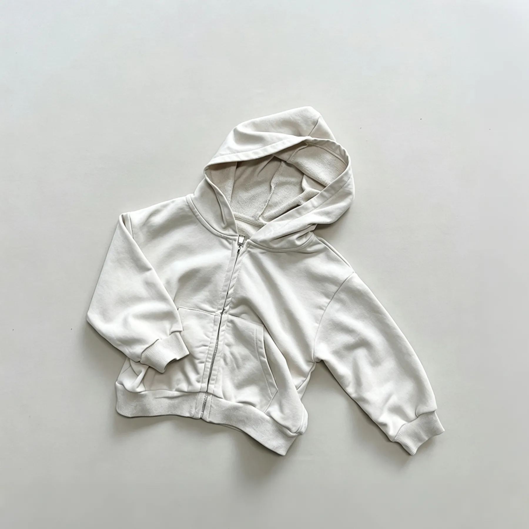 Kids Solid Color Hooded Outerwear