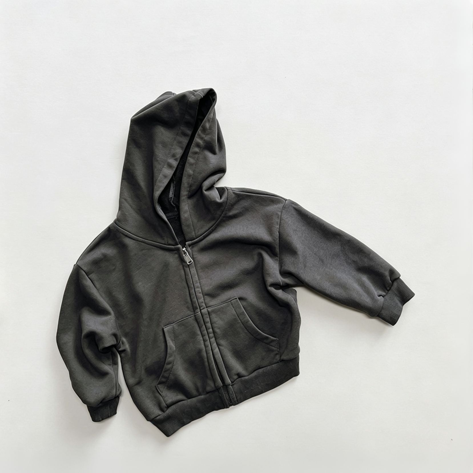 Kids Solid Color Hooded Outerwear