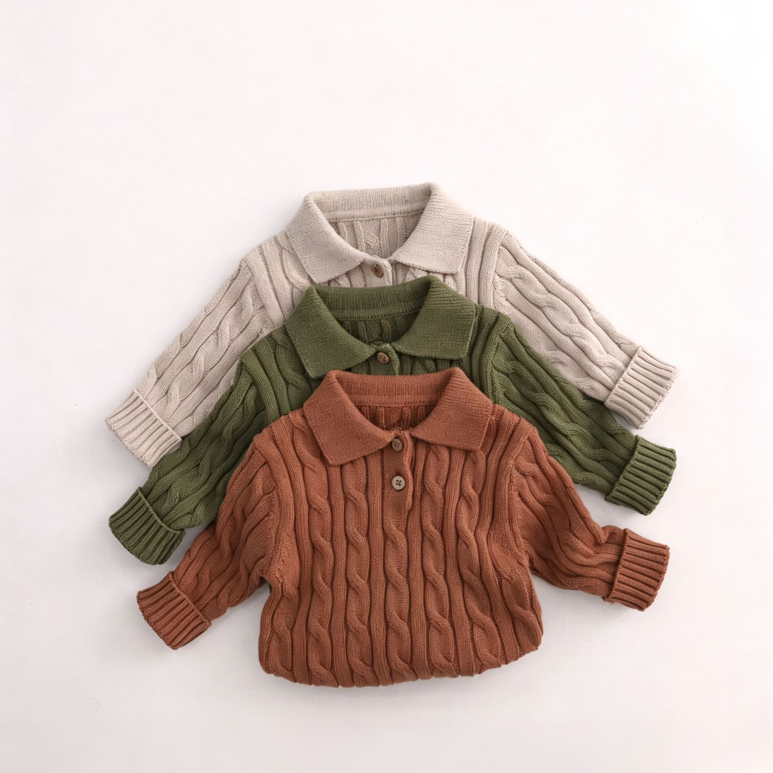 Kids Solid Color Polo Collar Sweater