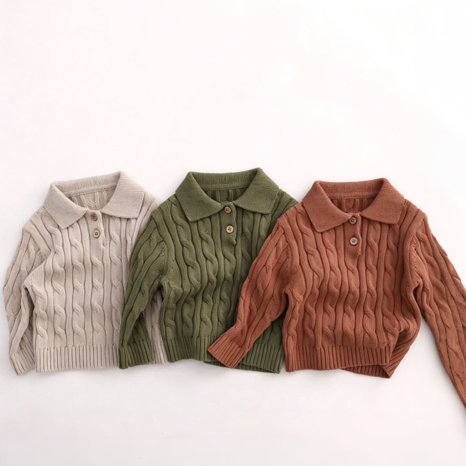 Kids Solid Color Polo Collar Sweater