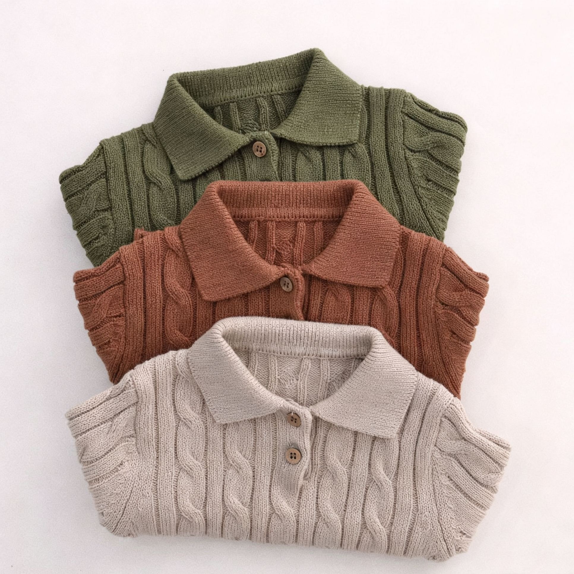 Kids Solid Color Polo Collar Sweater