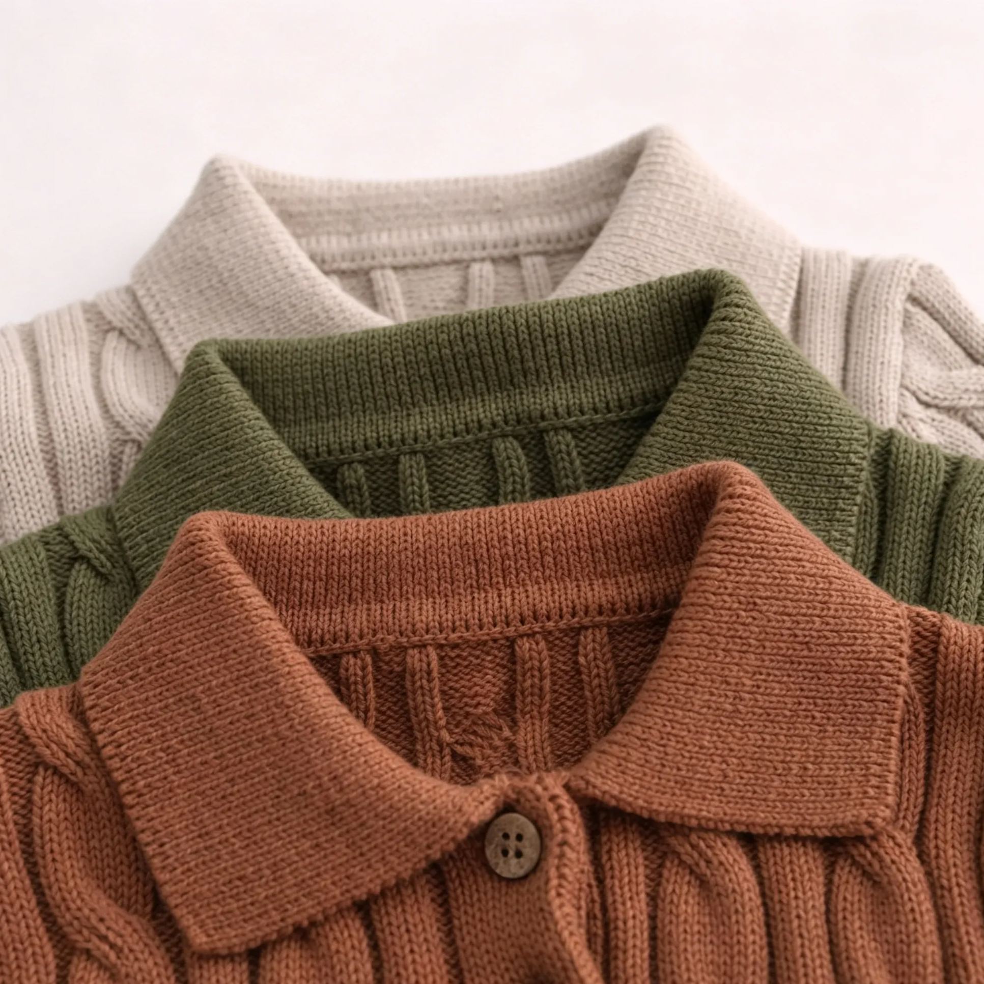 Kids Solid Color Polo Collar Sweater