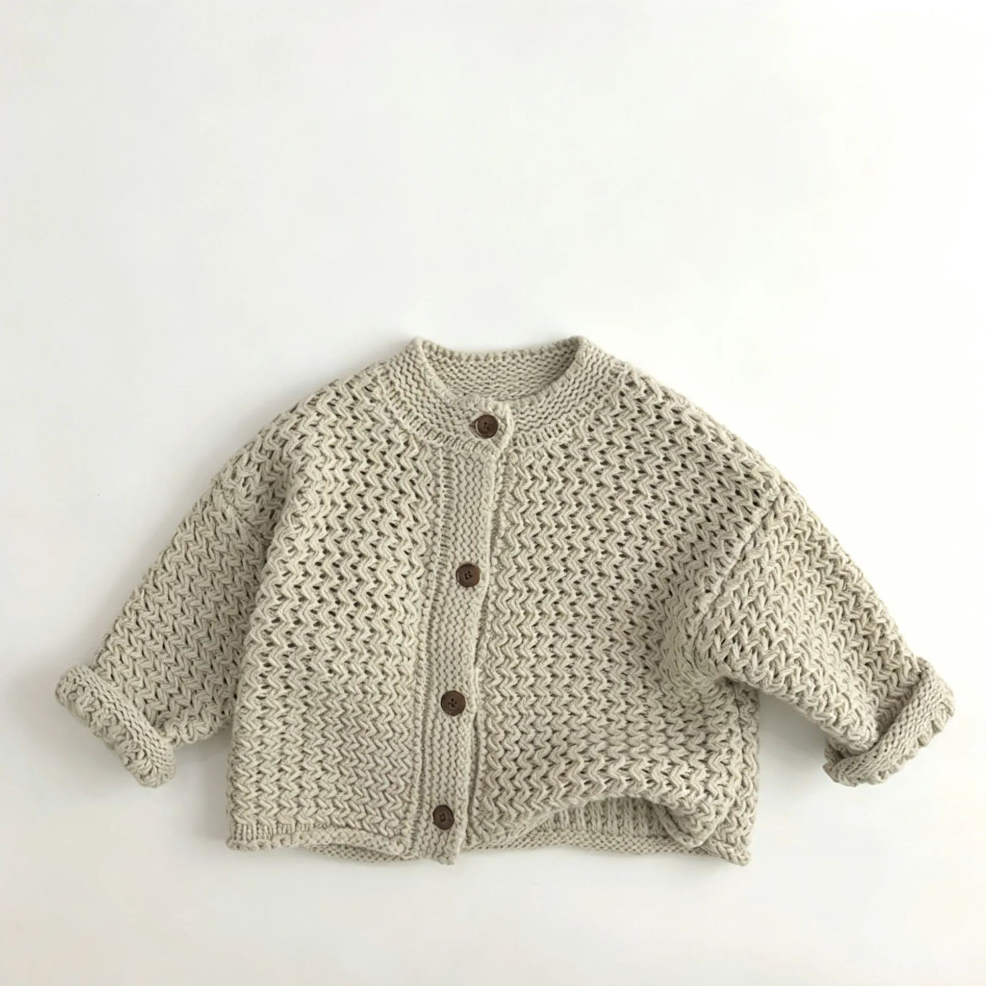 Kids Solid Color Wave Texture Sweater