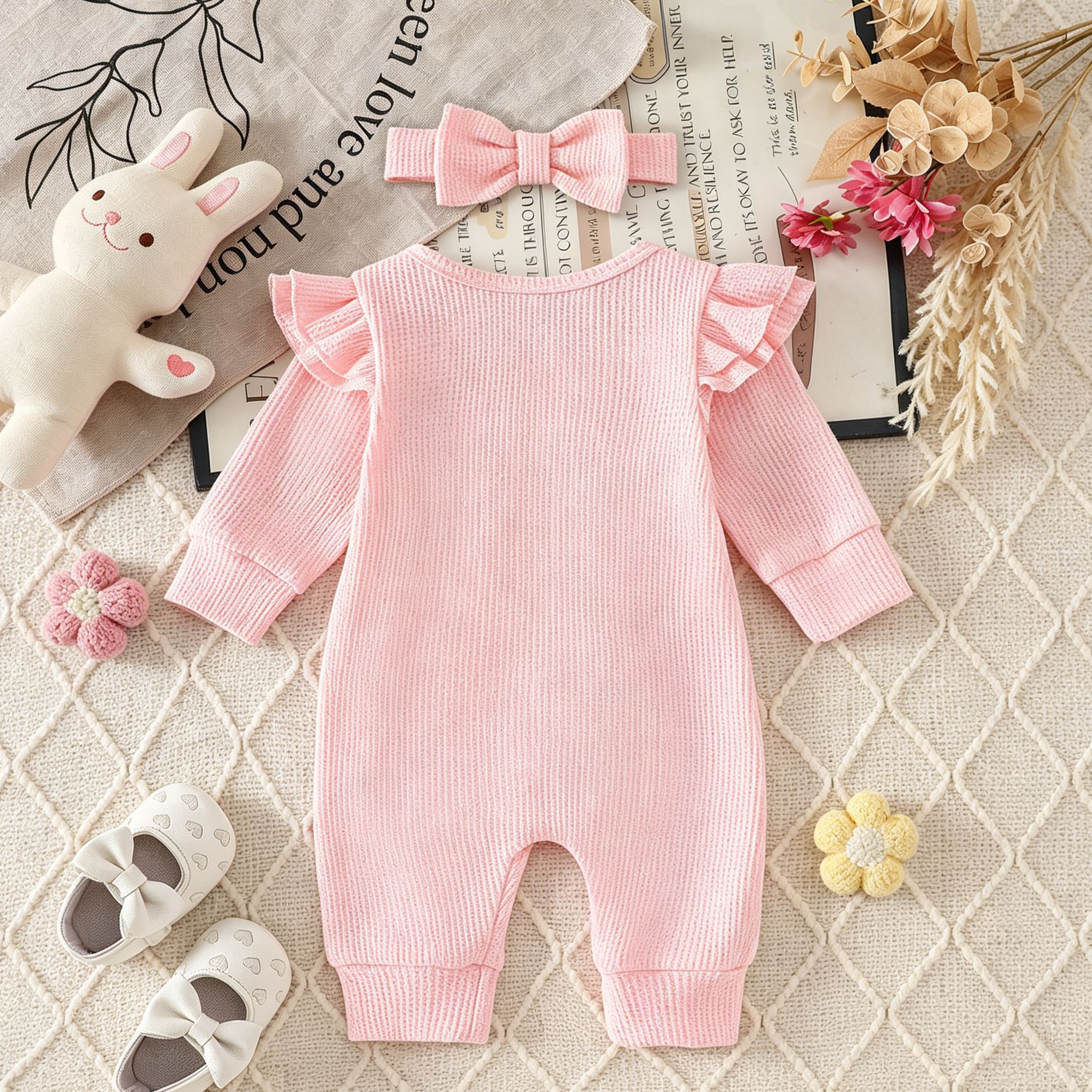 Baby Flowers Lace Romper With Bow Headband