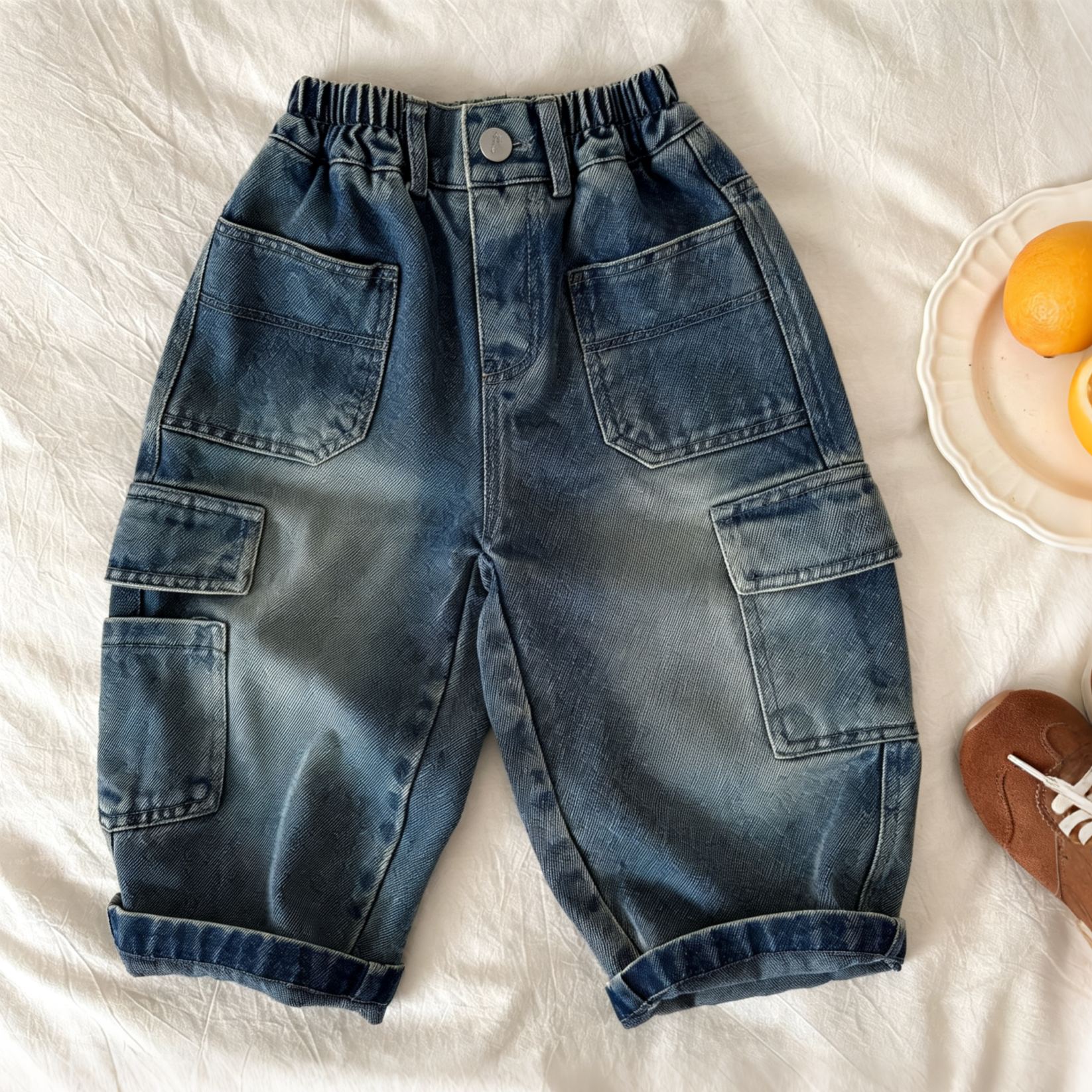 Kids Retro Denim Cargo Pants
