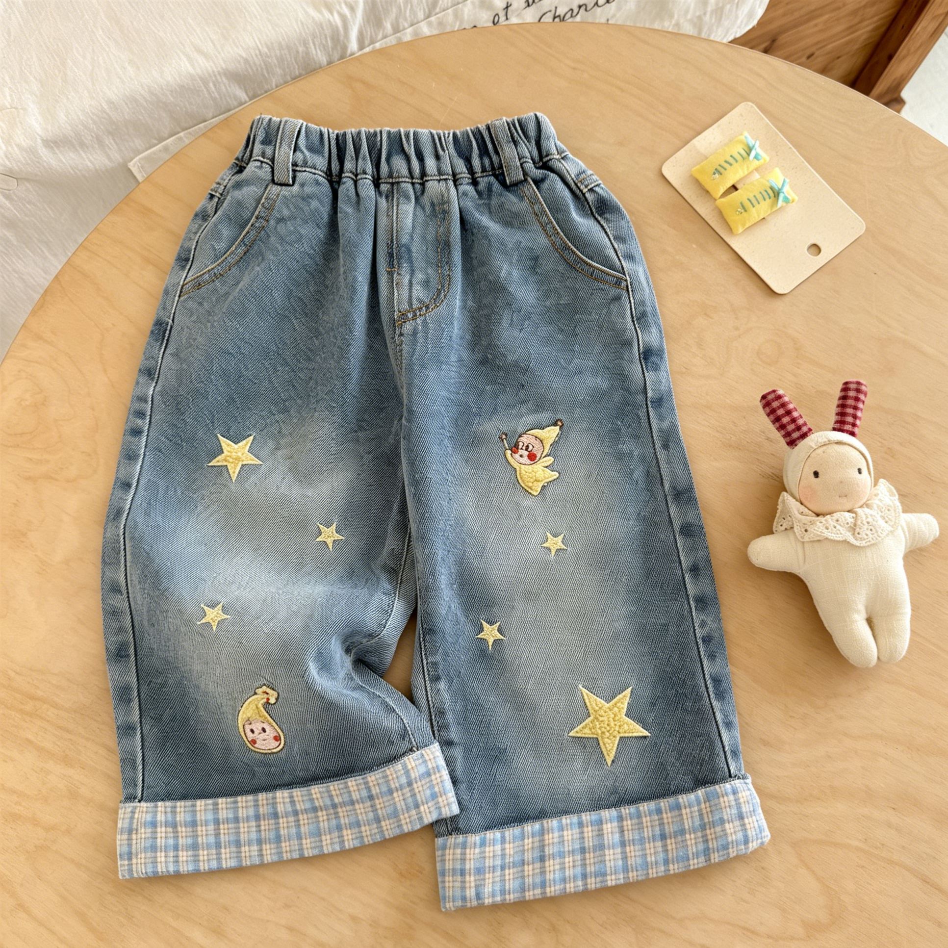 Kids Star Plaid Patchwork Denim Denim