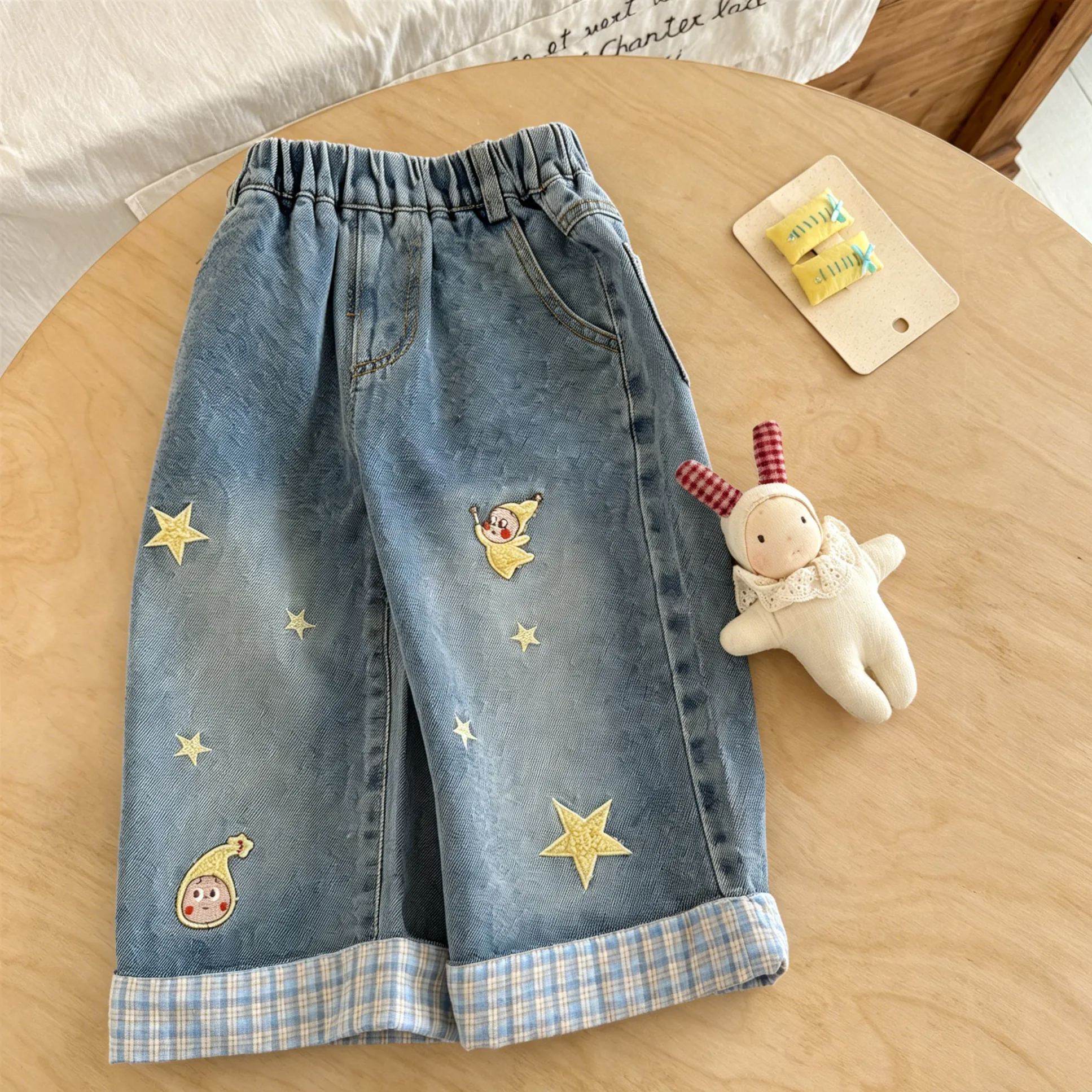 Kids Star Plaid Patchwork Denim Denim
