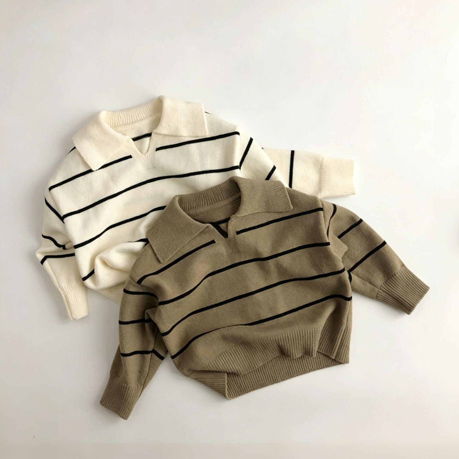 Kids Striped Knit V-Neck Collar Sweater