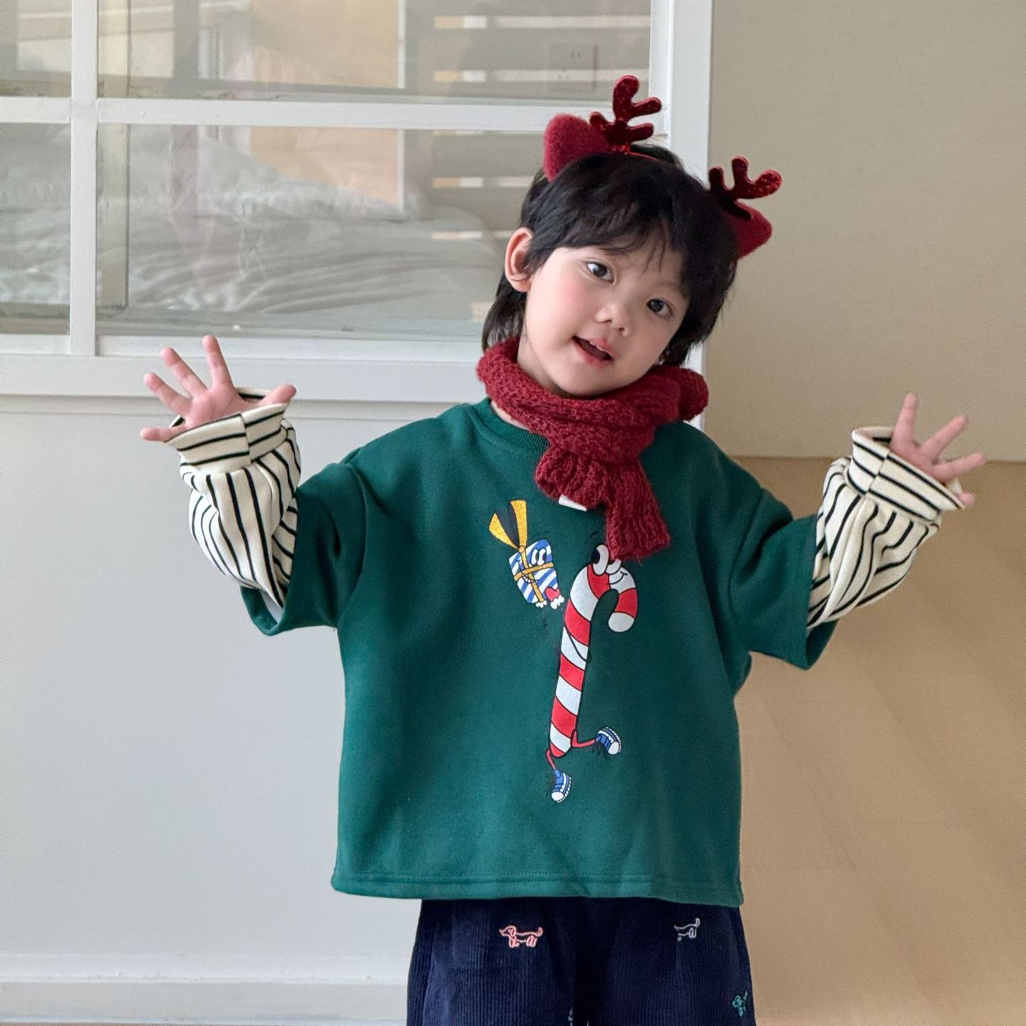 Kids Christmas Stripe Faux Two-Piece T-shirt
