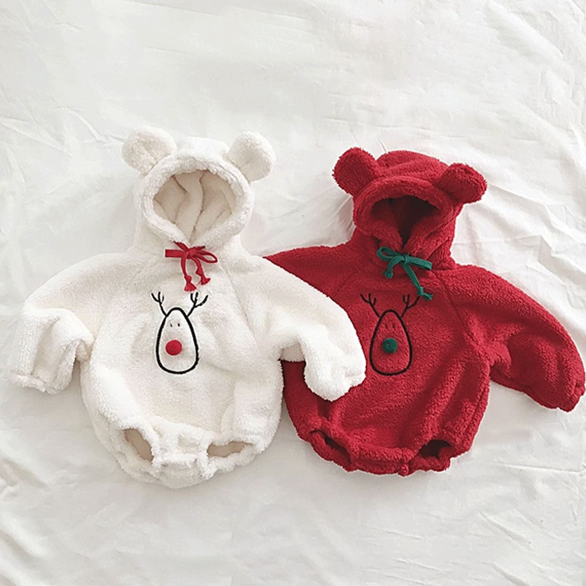 Baby Christmas Bear Hooded Fleece Onesie