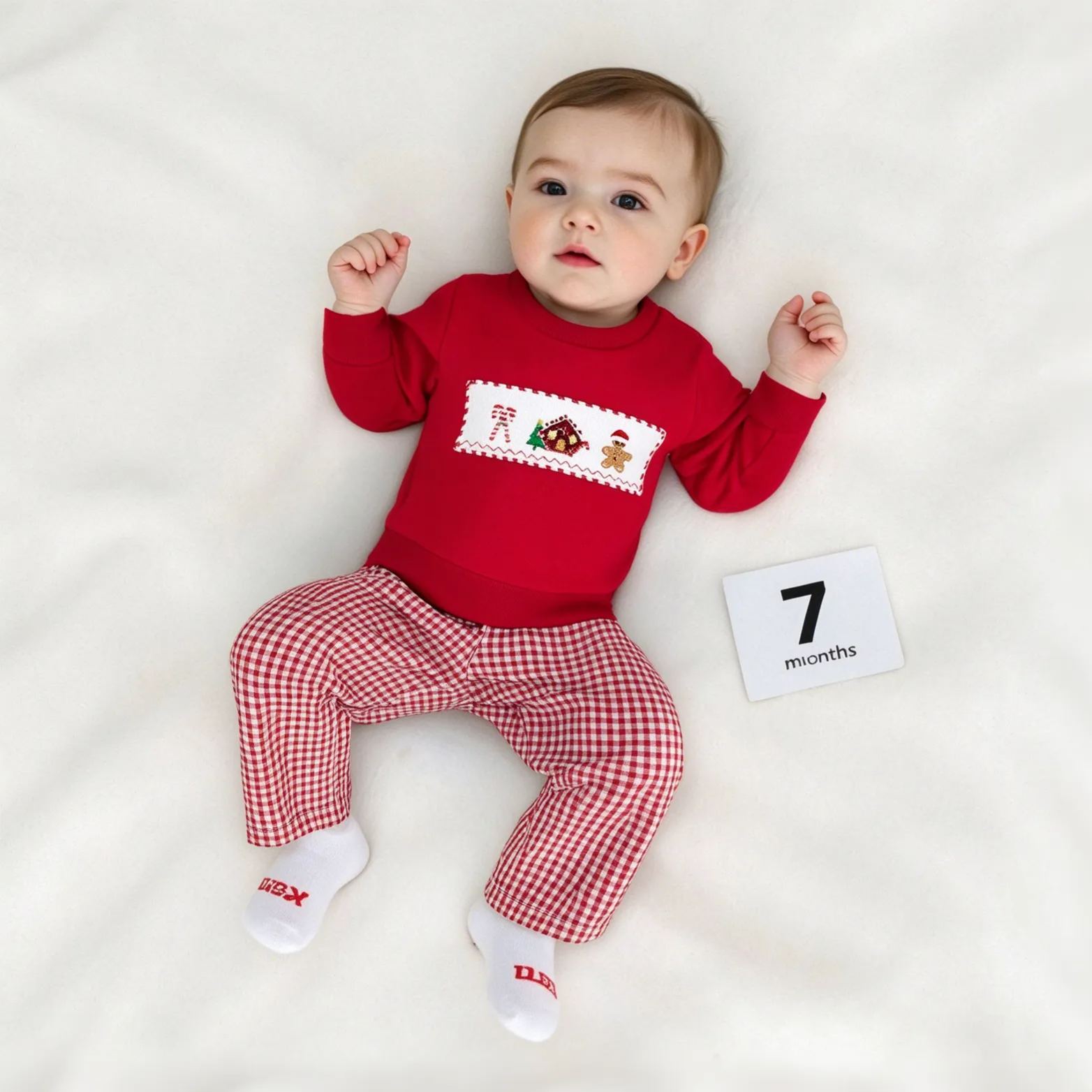 Baby Toddler Christmas patterns T-shirt and Checkered Pants Set