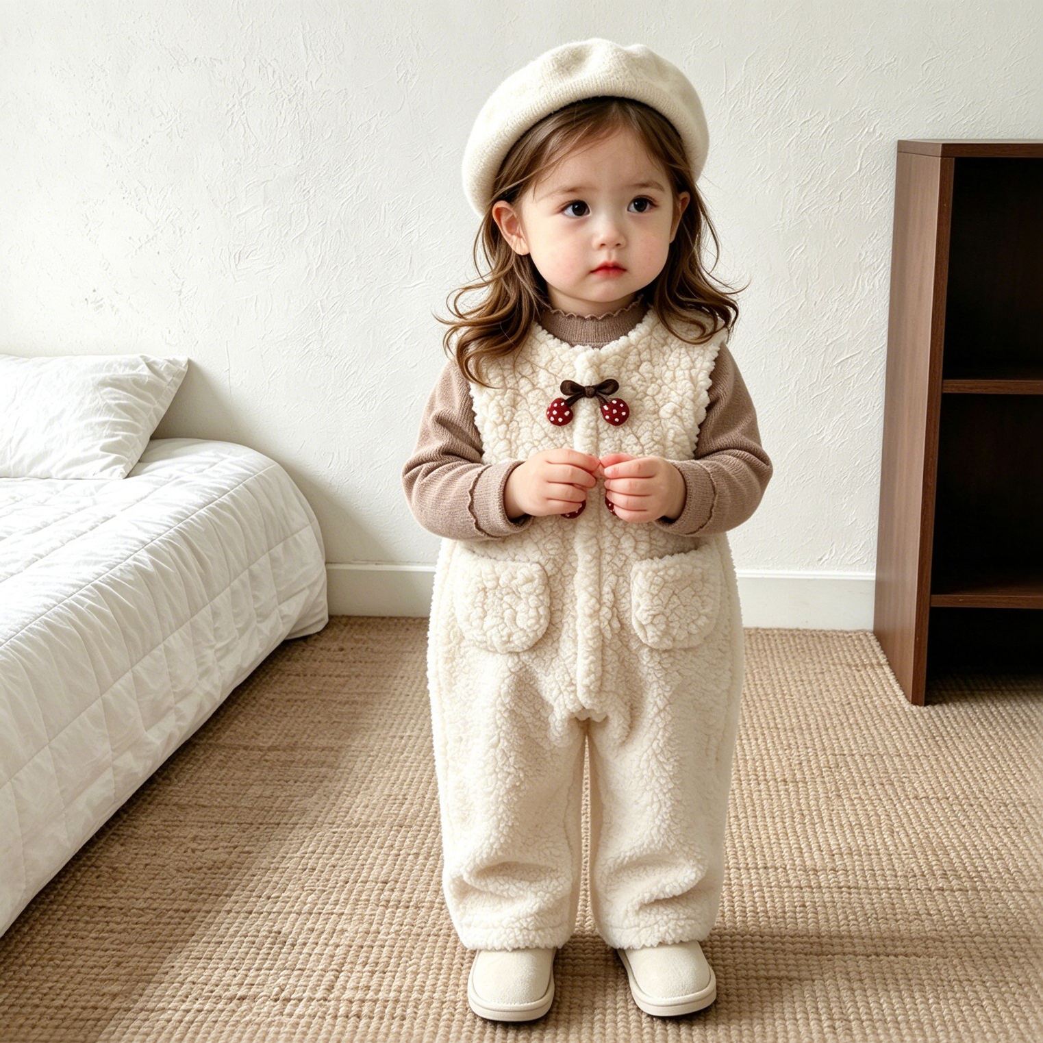 Baby Lettuce Edge Collar Top and Fleece Overalls Set