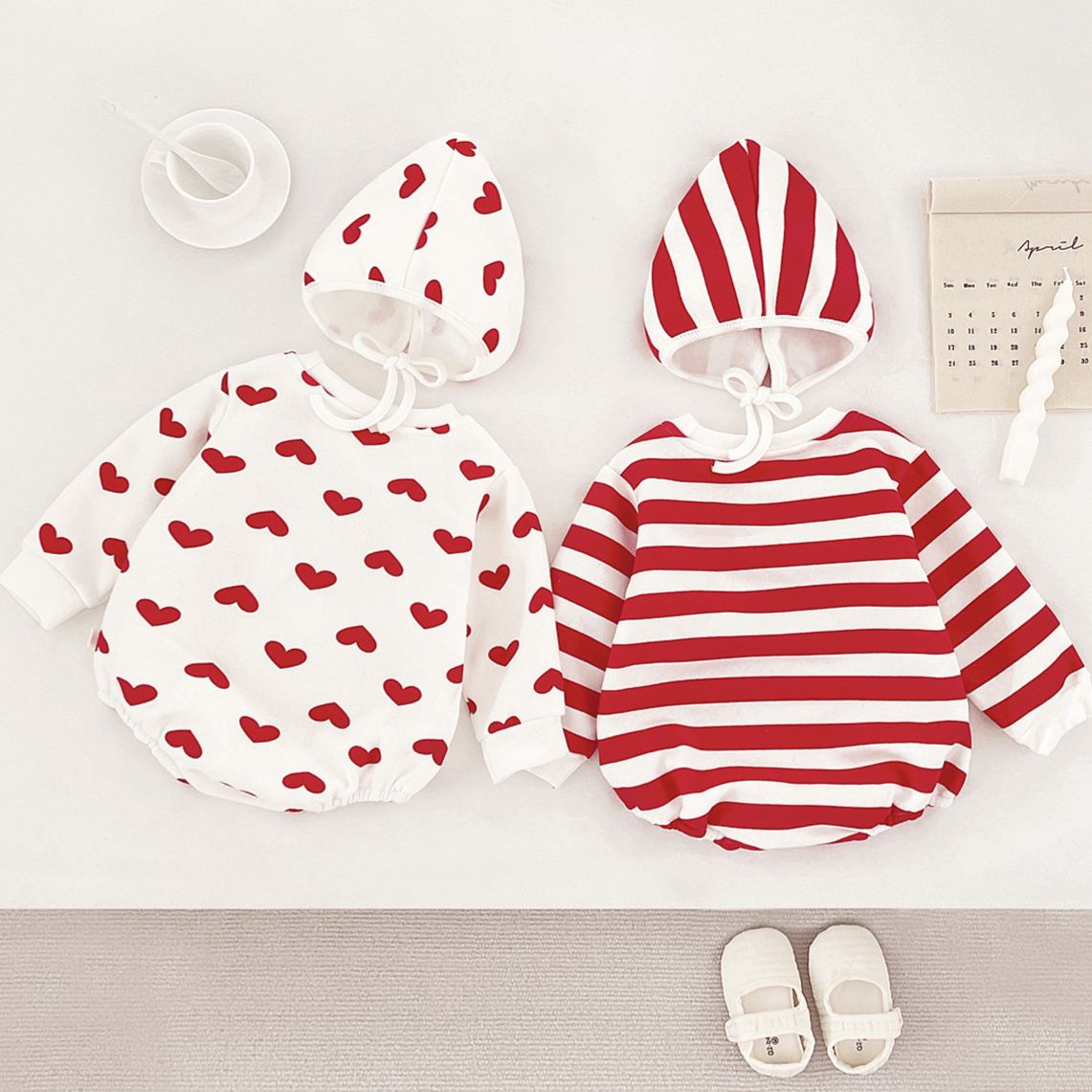 Baby Heart Stripe Santa Claus Onesie and Leggings Hat 3-Piece Set