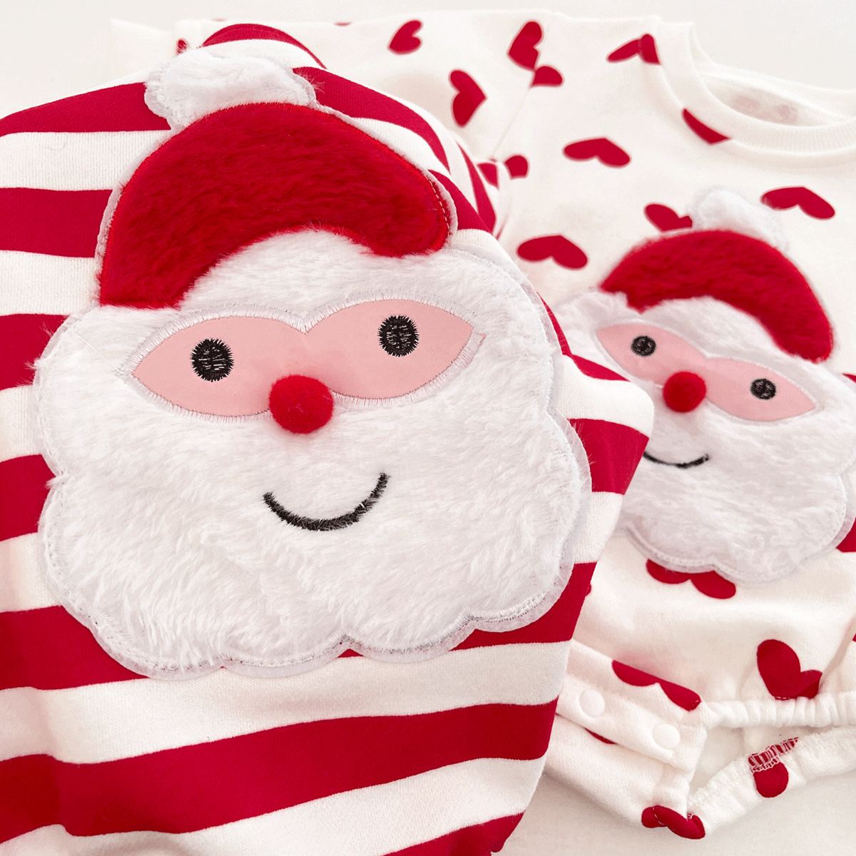 Baby Heart Stripe Santa Claus Onesie and Leggings Hat 3-Piece Set