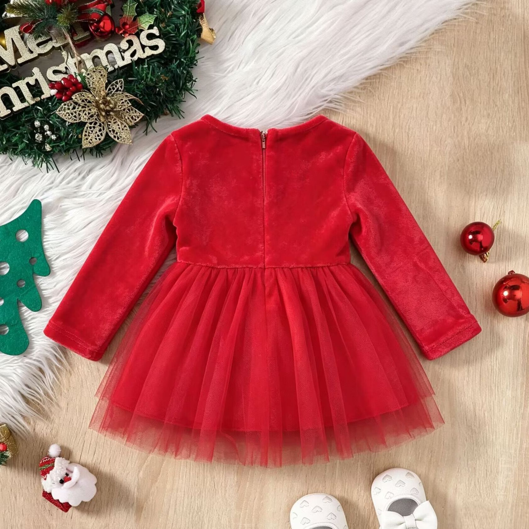 Kids Christmas Mesh Panelled Dress