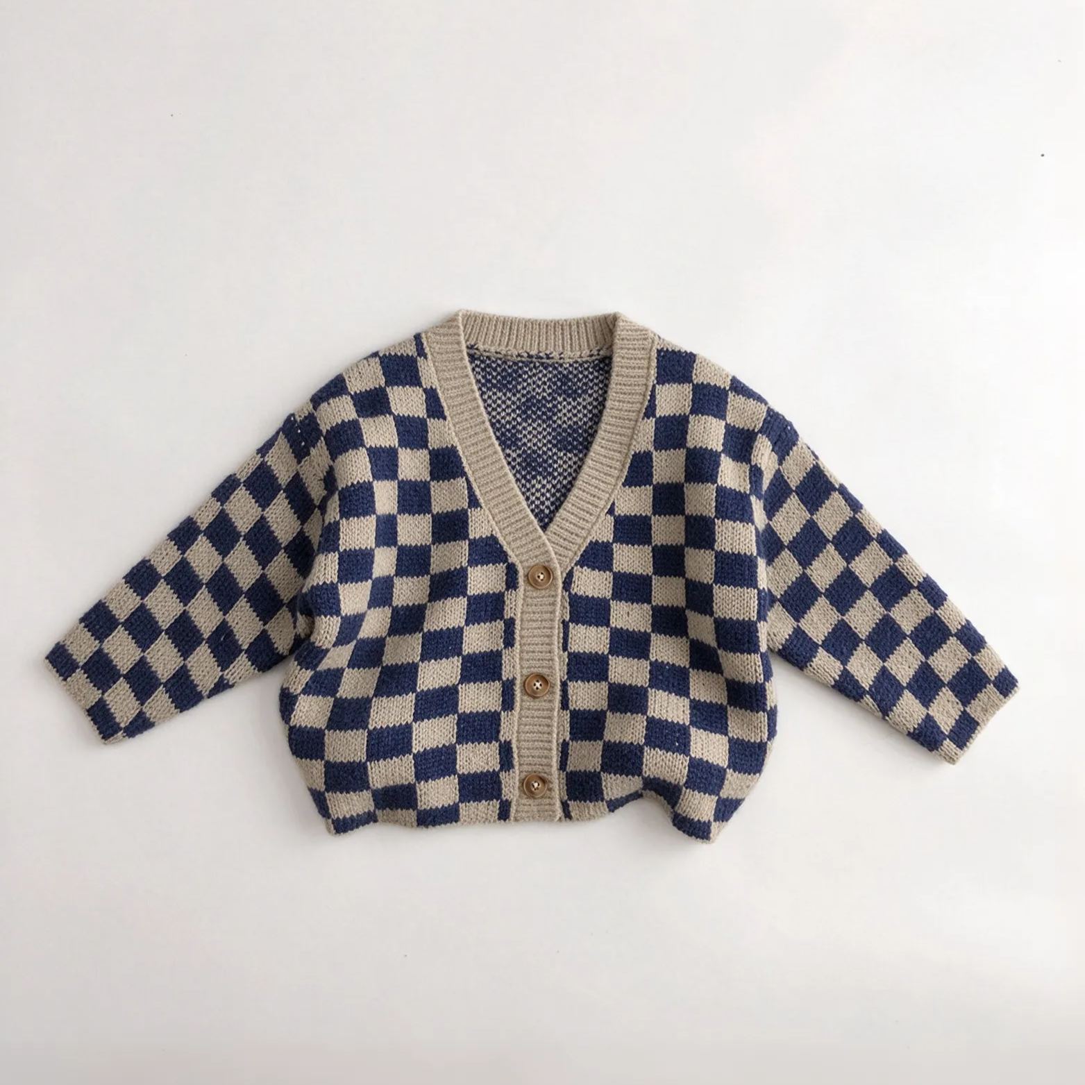 Kids Checkered Knit Cardigan Sweater and Shorts Pants Set